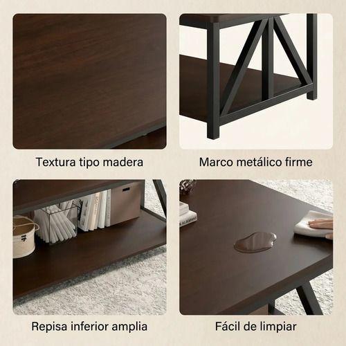Mesa De Centro Minimalista Con Cubierta De Melamina 100cm Color Marrón Oscuro-4