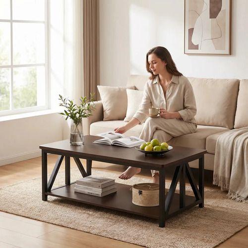 Mesa De Centro Minimalista Con Cubierta De Melamina 100cm Color Marrón Oscuro-6