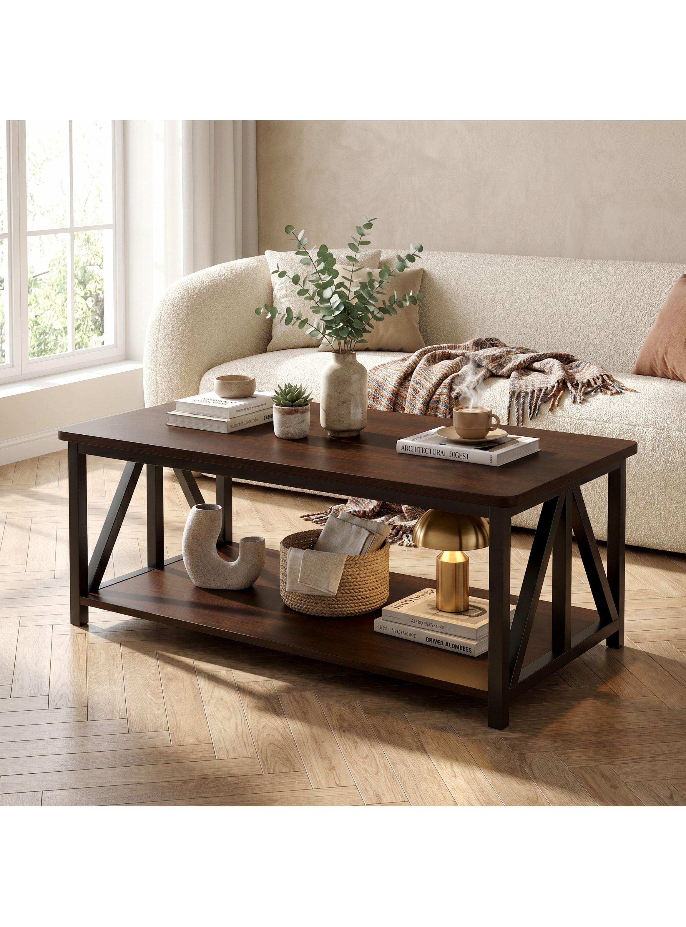 Mesa De Centro Minimalista Con Cubierta De Melamina 100cm Color Marrón Oscuro-0