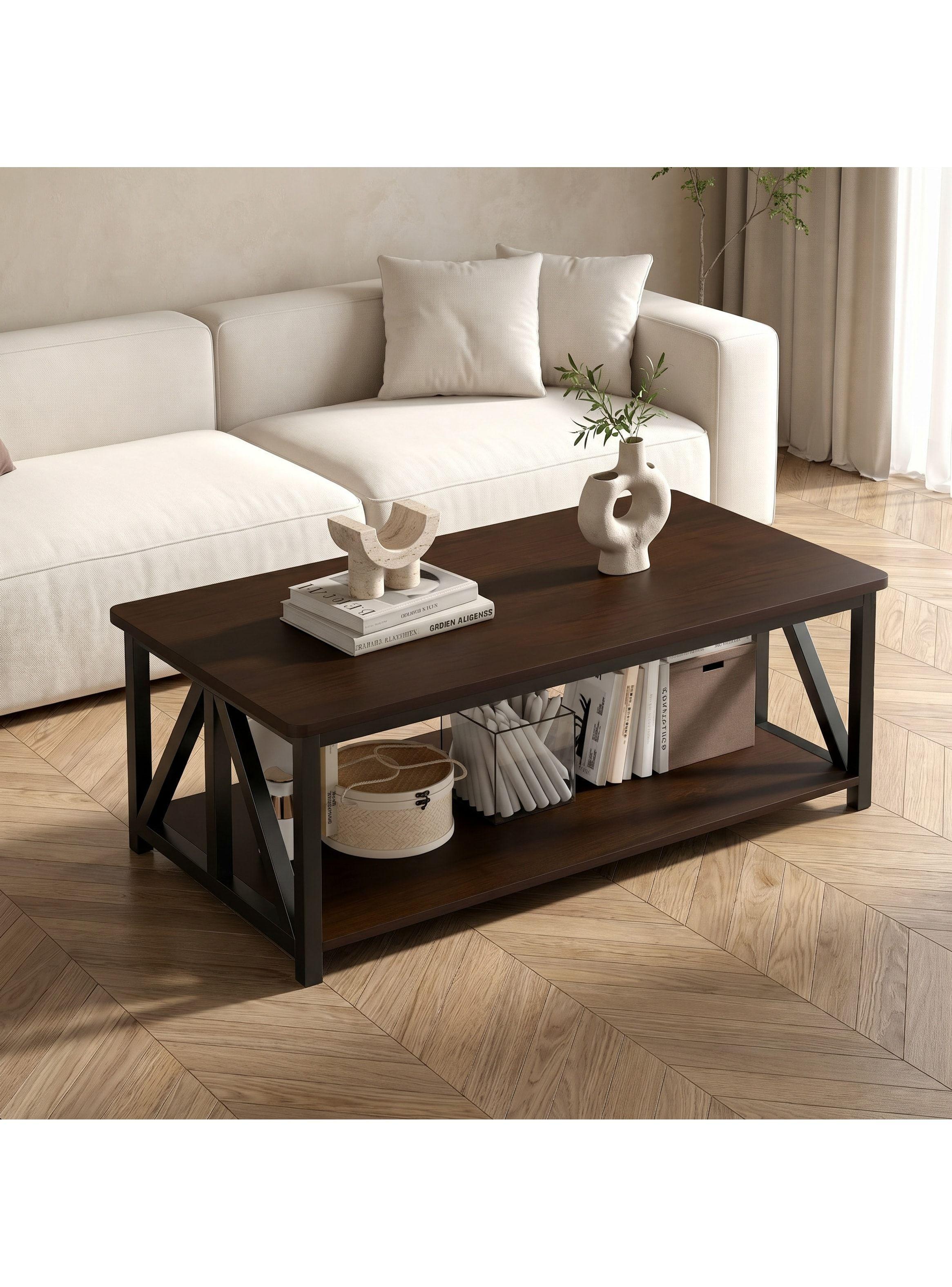 Mesa De Centro Minimalista Con Cubierta De Melamina 100cm Color Marrón Oscuro-1