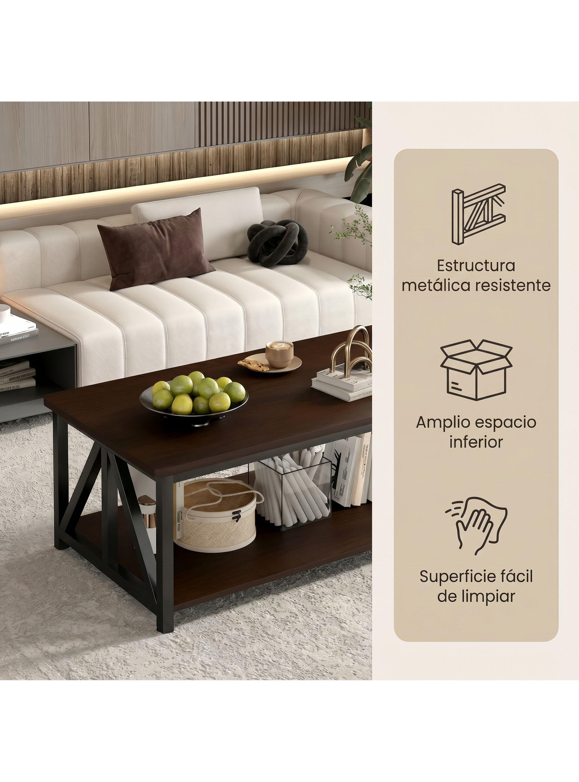 Mesa De Centro Minimalista Con Cubierta De Melamina 100cm Color Marrón Oscuro-2