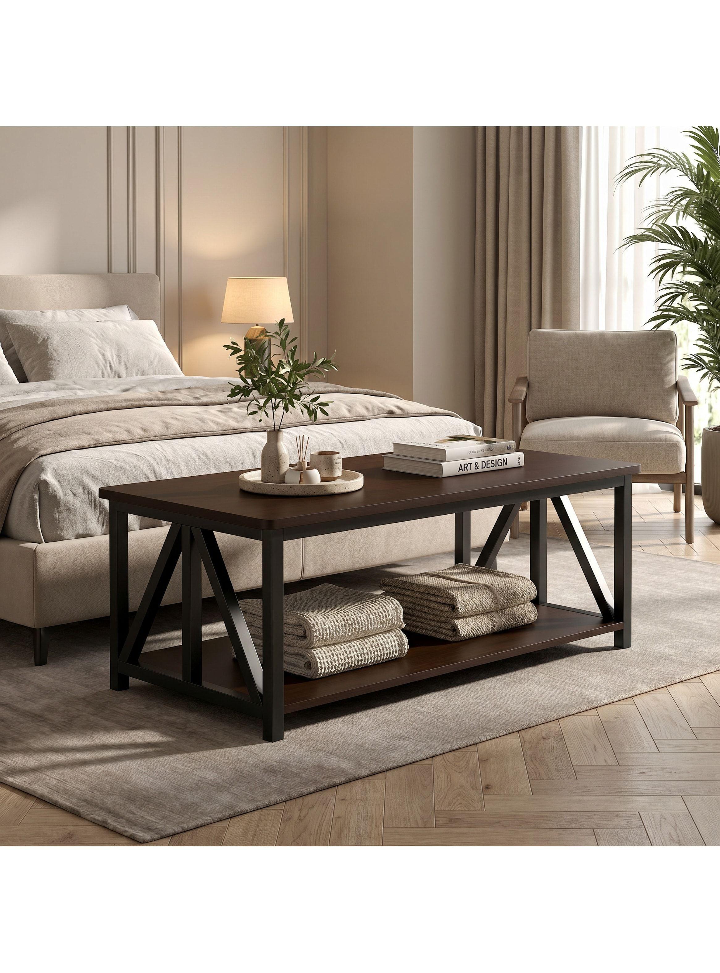 Mesa De Centro Minimalista Con Cubierta De Melamina 100cm Color Marrón Oscuro-7