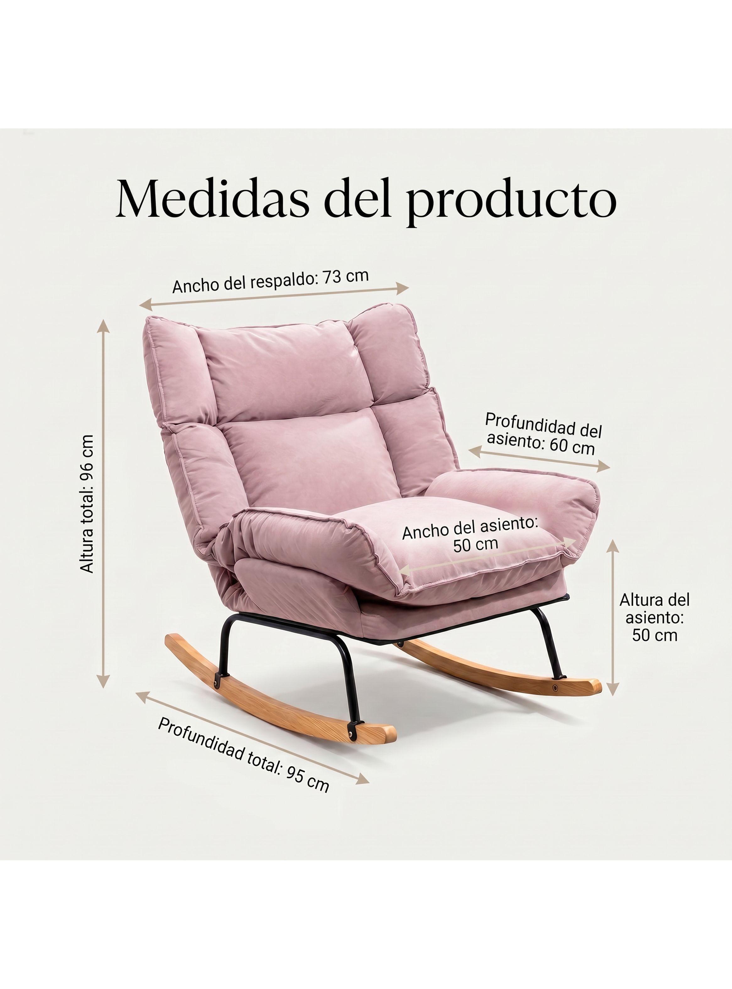 Sillon Mecedor Silla Mecedora Sitial Reclinable Tela Suave Rosa-2