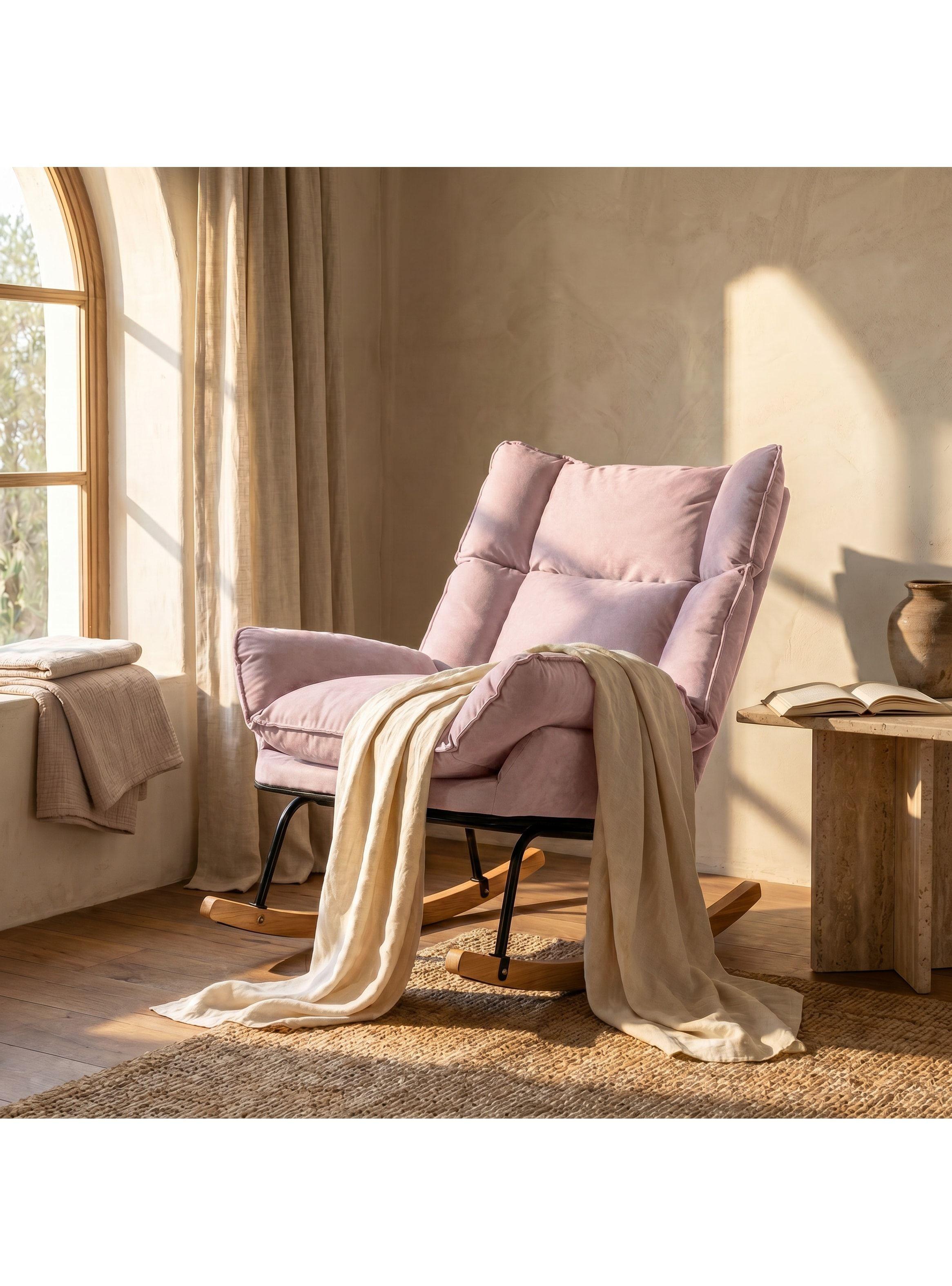 Sillon Mecedor Silla Mecedora Sitial Reclinable Tela Suave Rosa-8