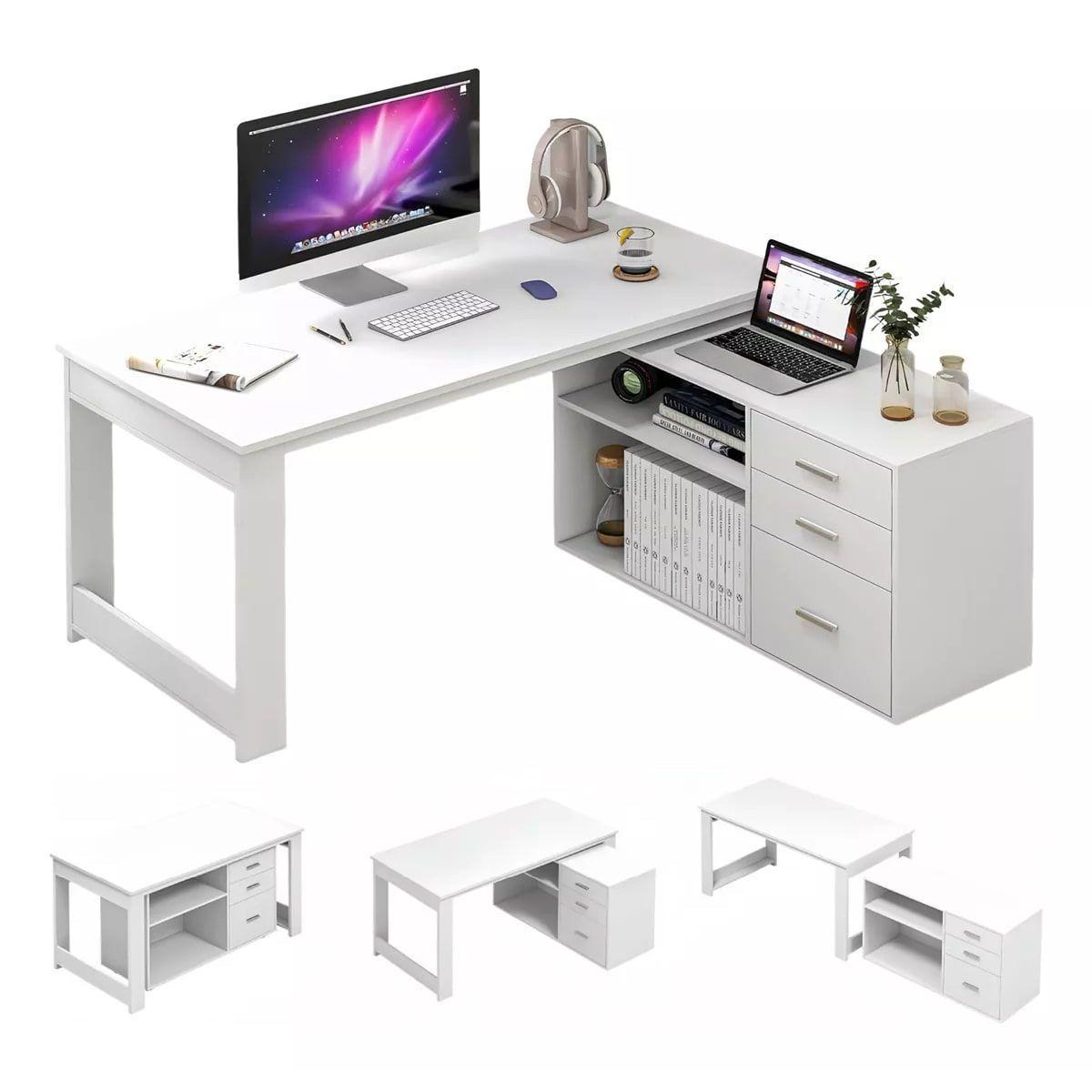 Homer Design Escritorio Multifuncional Con Archivero Transformable 140cm Color Blanco-0