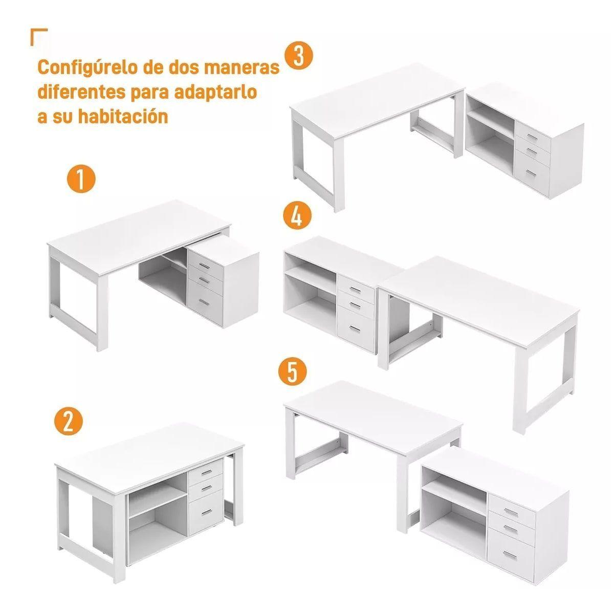 Homer Design Escritorio Multifuncional Con Archivero Transformable 140cm Color Blanco-2