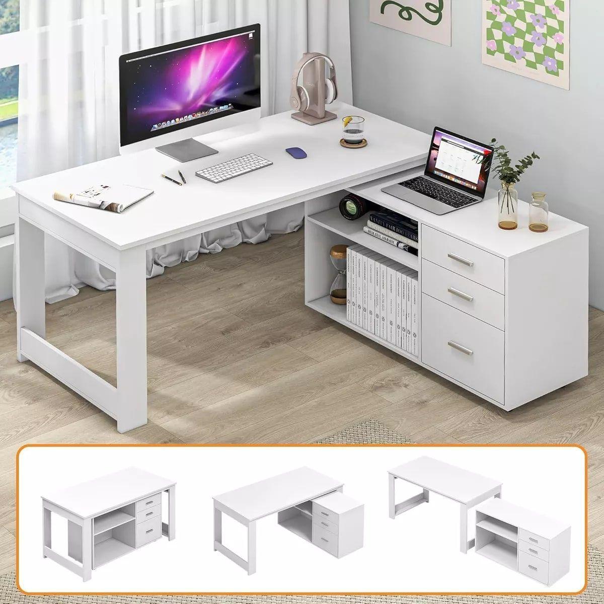 Homer Design Escritorio Multifuncional Con Archivero Transformable 140cm Color Blanco-4