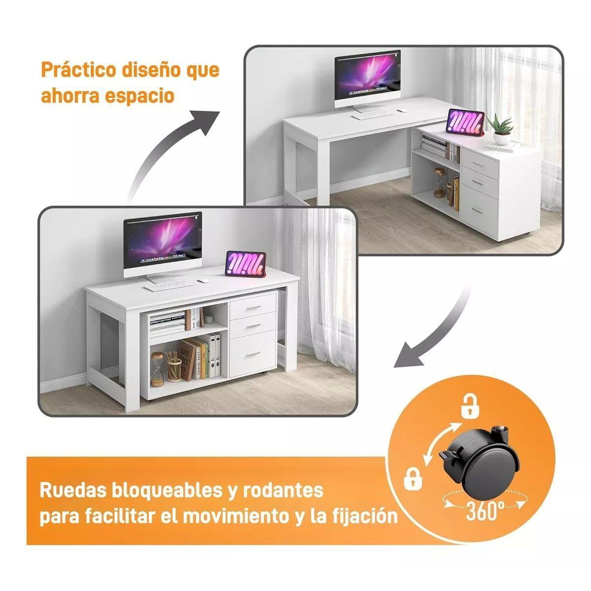 Homer Design Escritorio Multifuncional Con Archivero Transformable 140cm Color Blanco-6