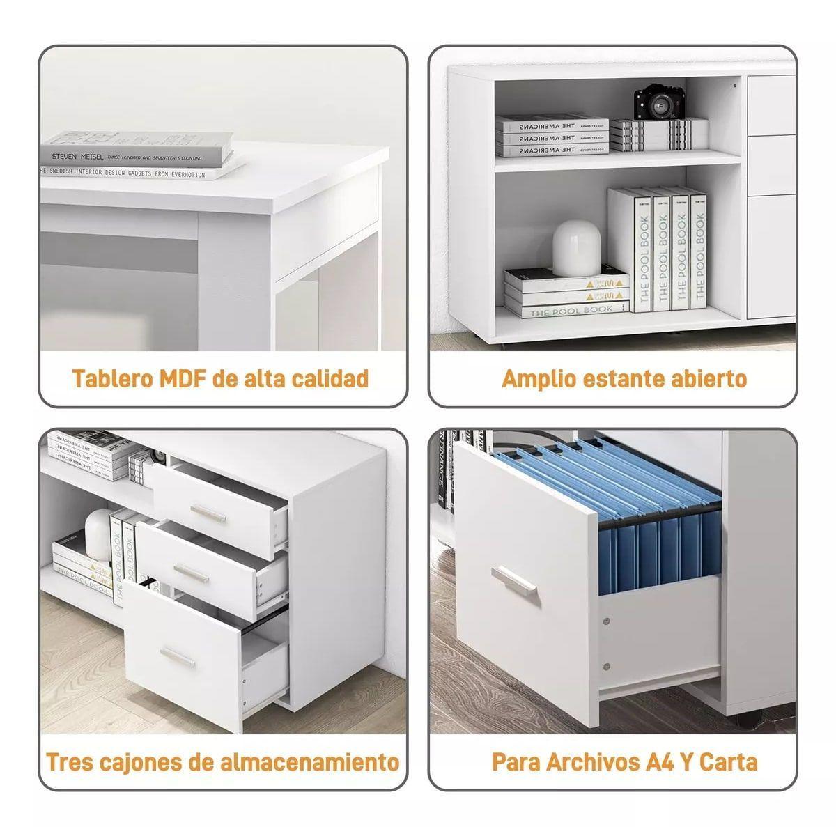 Homer Design Escritorio Multifuncional Con Archivero Transformable 140cm Color Blanco-7