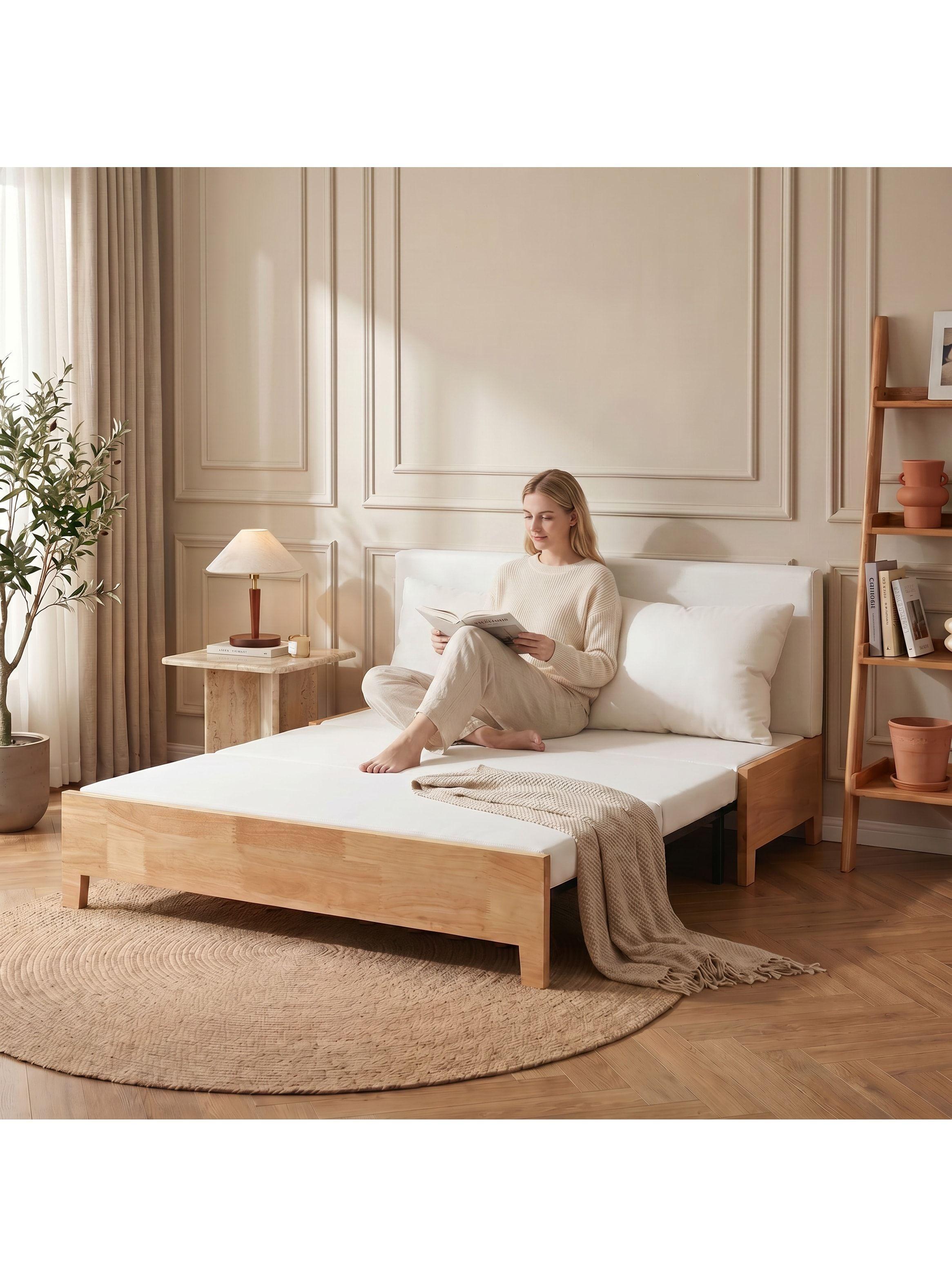 Sofa Cama 2 Cuerpo Con Almacenamiento 120cm Ancho Hecho Madera Blanco Liso-9