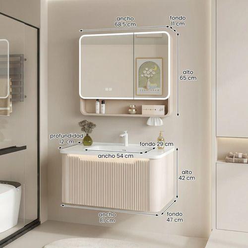Vanitorio Luz Con Sensor + Botiquín Espejo Inteligente 80cm Beige Un Agujero-4
