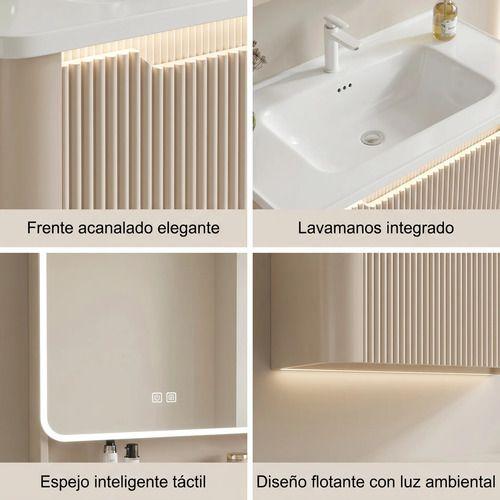 Vanitorio Luz Con Sensor + Botiquín Espejo Inteligente 80cm Beige Un Agujero-5