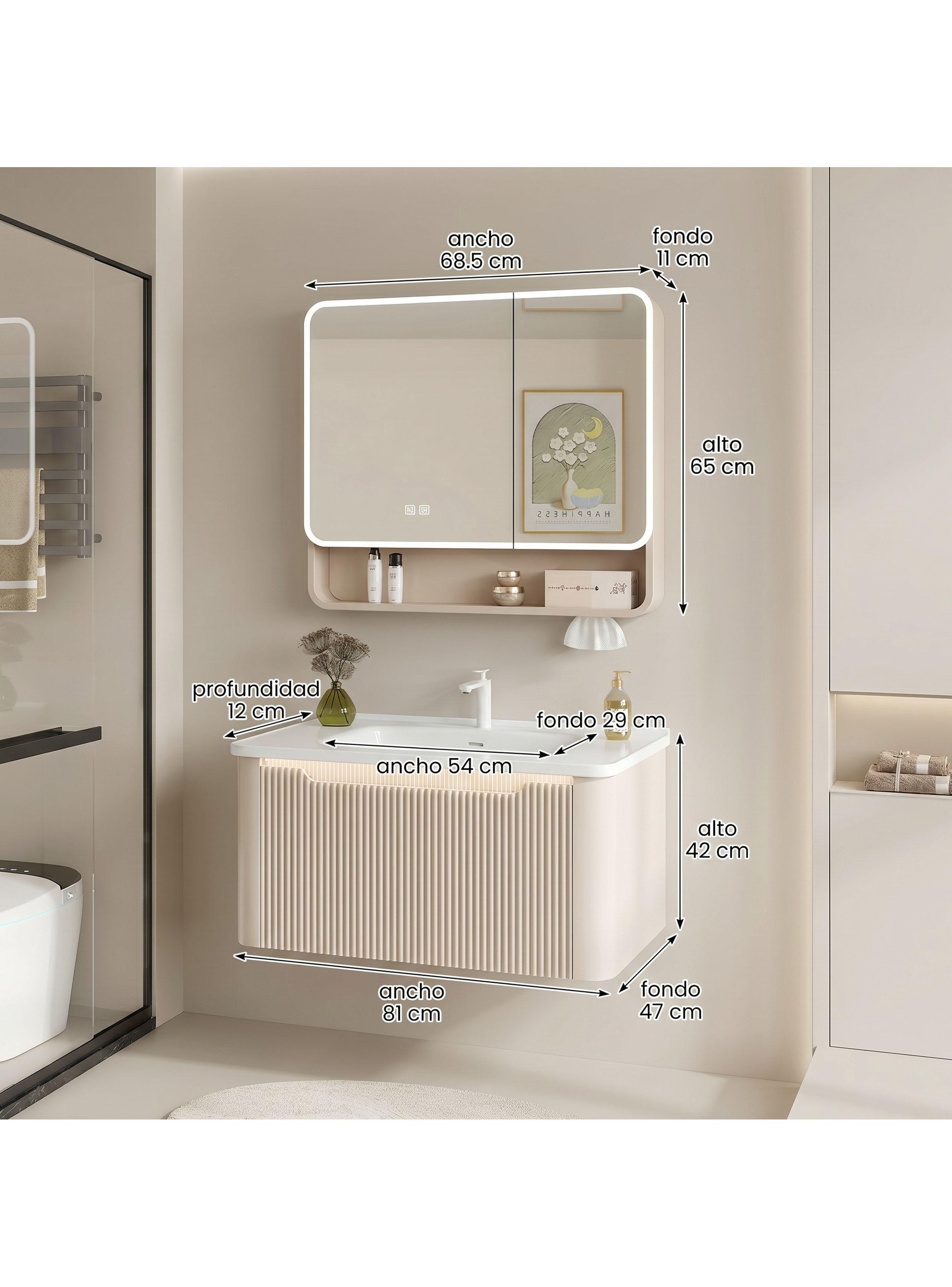 Vanitorio Luz Con Sensor + Botiquín Espejo Inteligente 80cm Beige Un Agujero-4