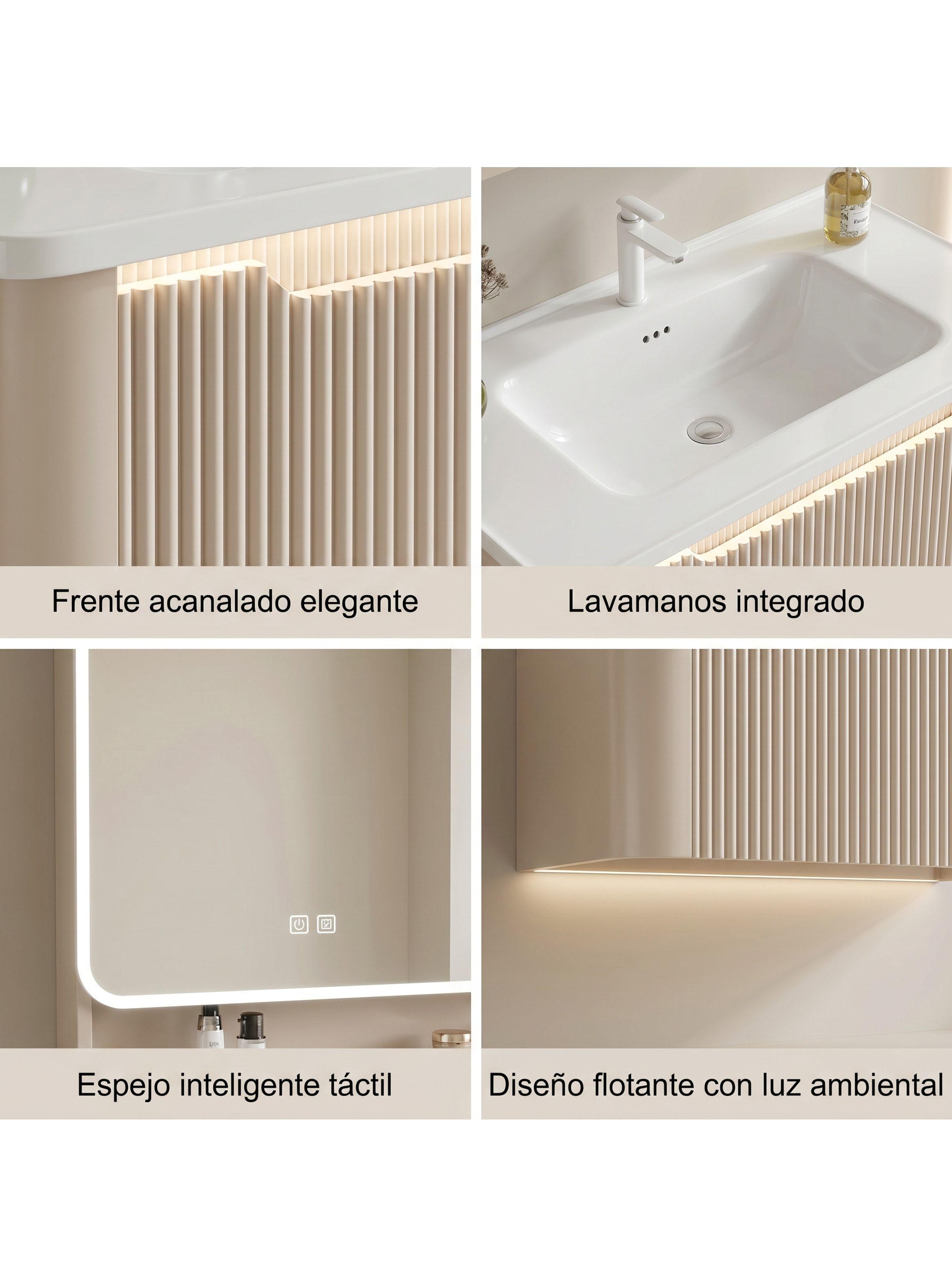 Vanitorio Luz Con Sensor + Botiquín Espejo Inteligente 80cm Beige Un Agujero-5