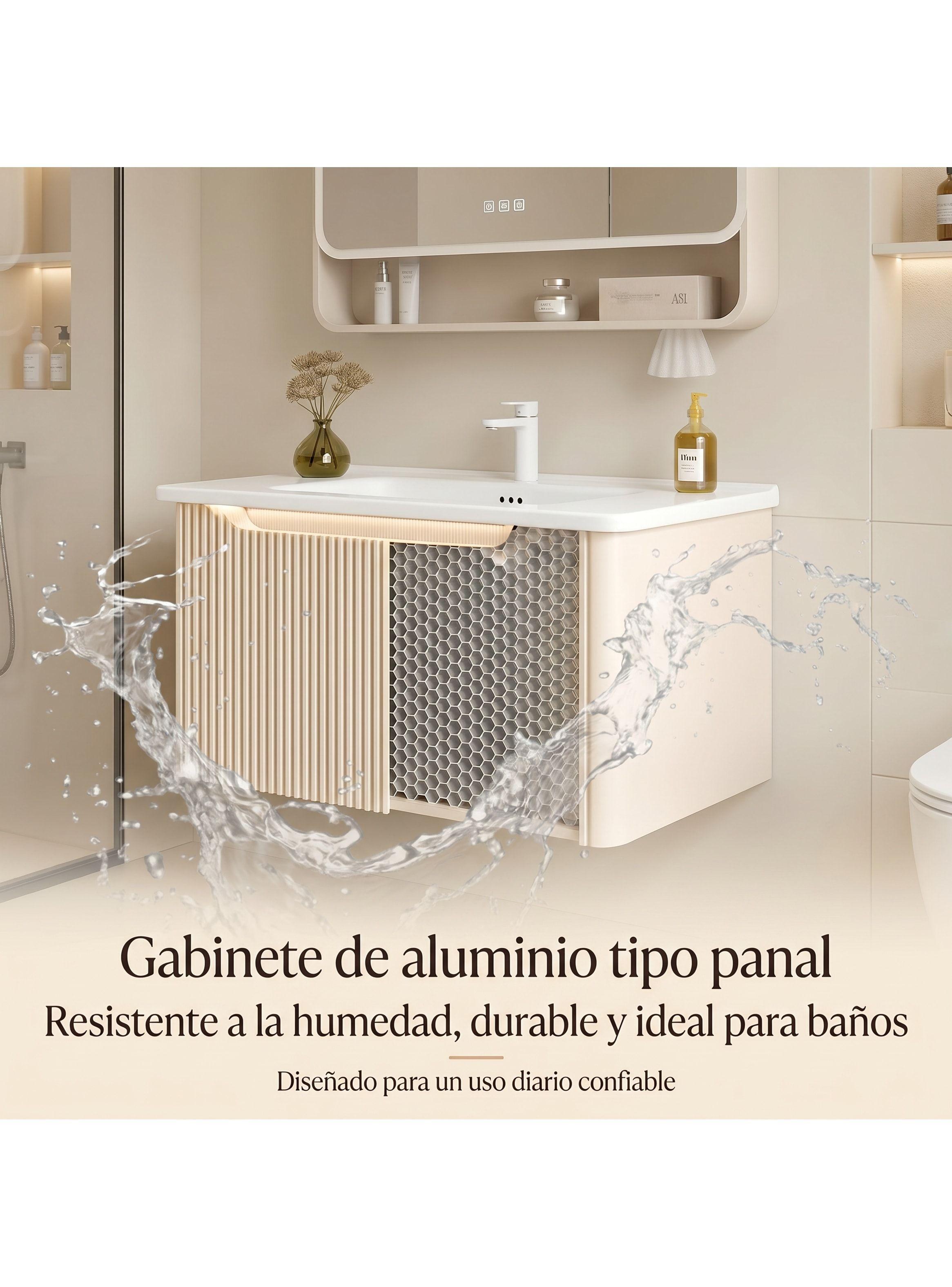 Vanitorio Luz Con Sensor + Botiquín Espejo Inteligente 80cm Beige Un Agujero-9