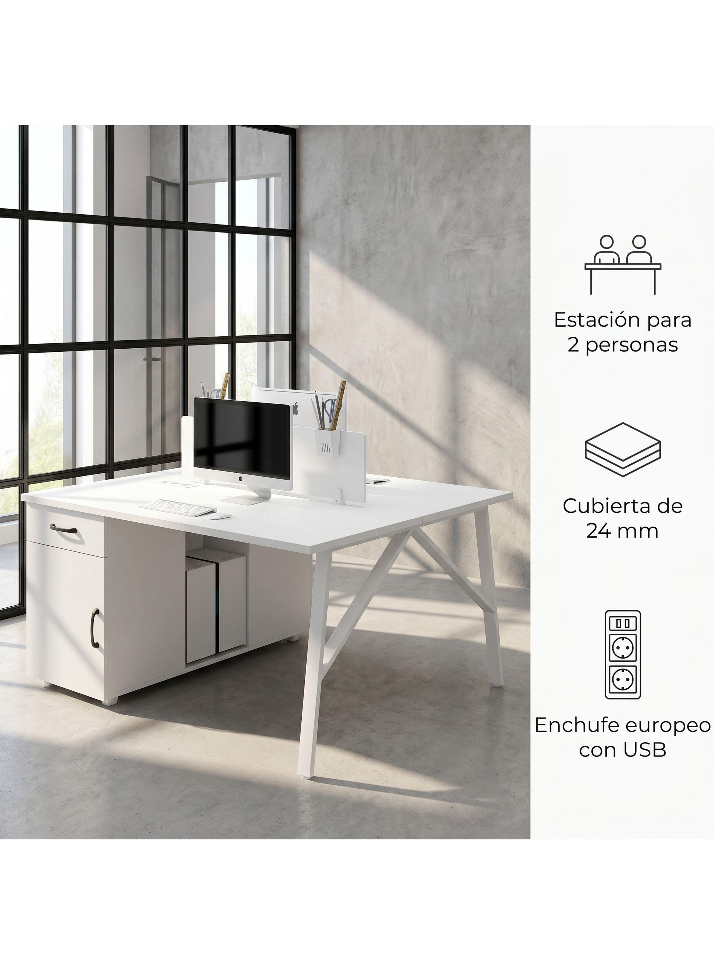 Estacion Del Trabajo Escritorio Oficina 120x120x75cm Enchufe Blanco-1