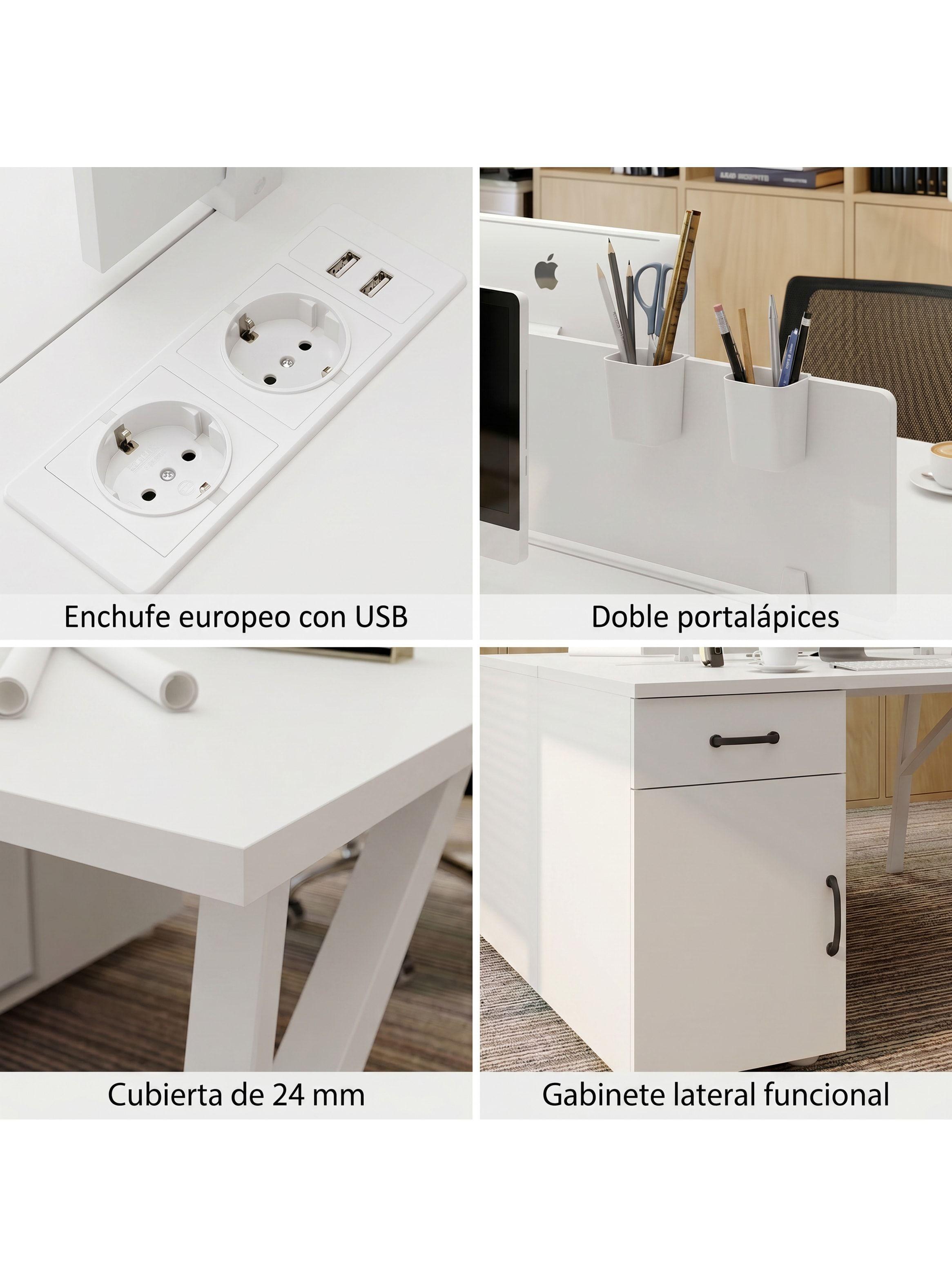 Estacion Del Trabajo Escritorio Oficina 120x120x75cm Enchufe Blanco-3