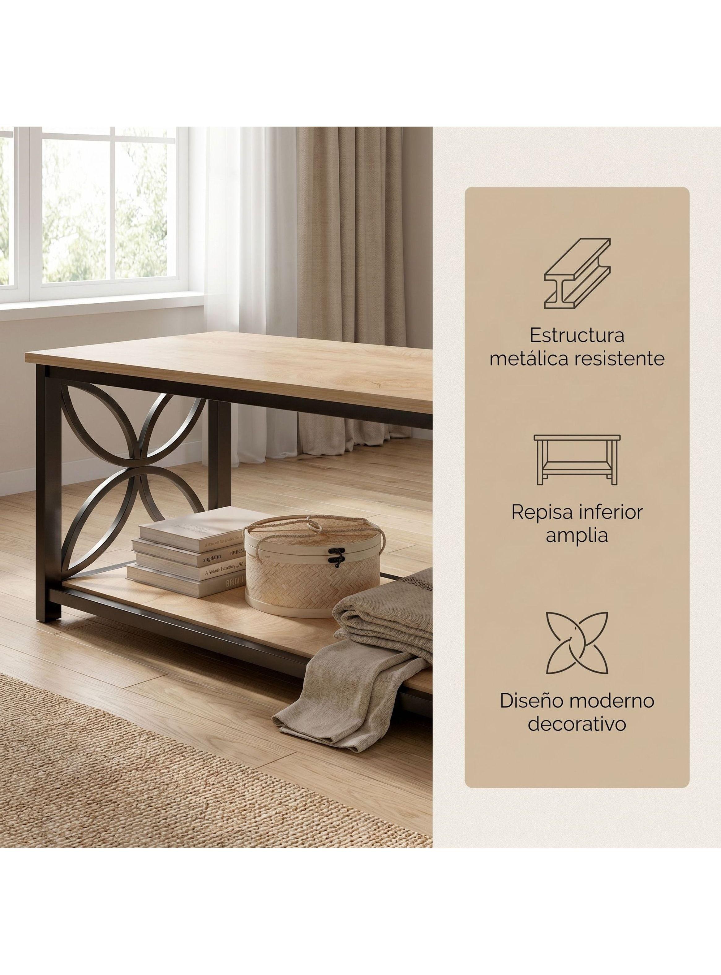 Mesa De Centro Minimalista Con Cubierta De Melamina 100x50cm Color Marrón Claro-1