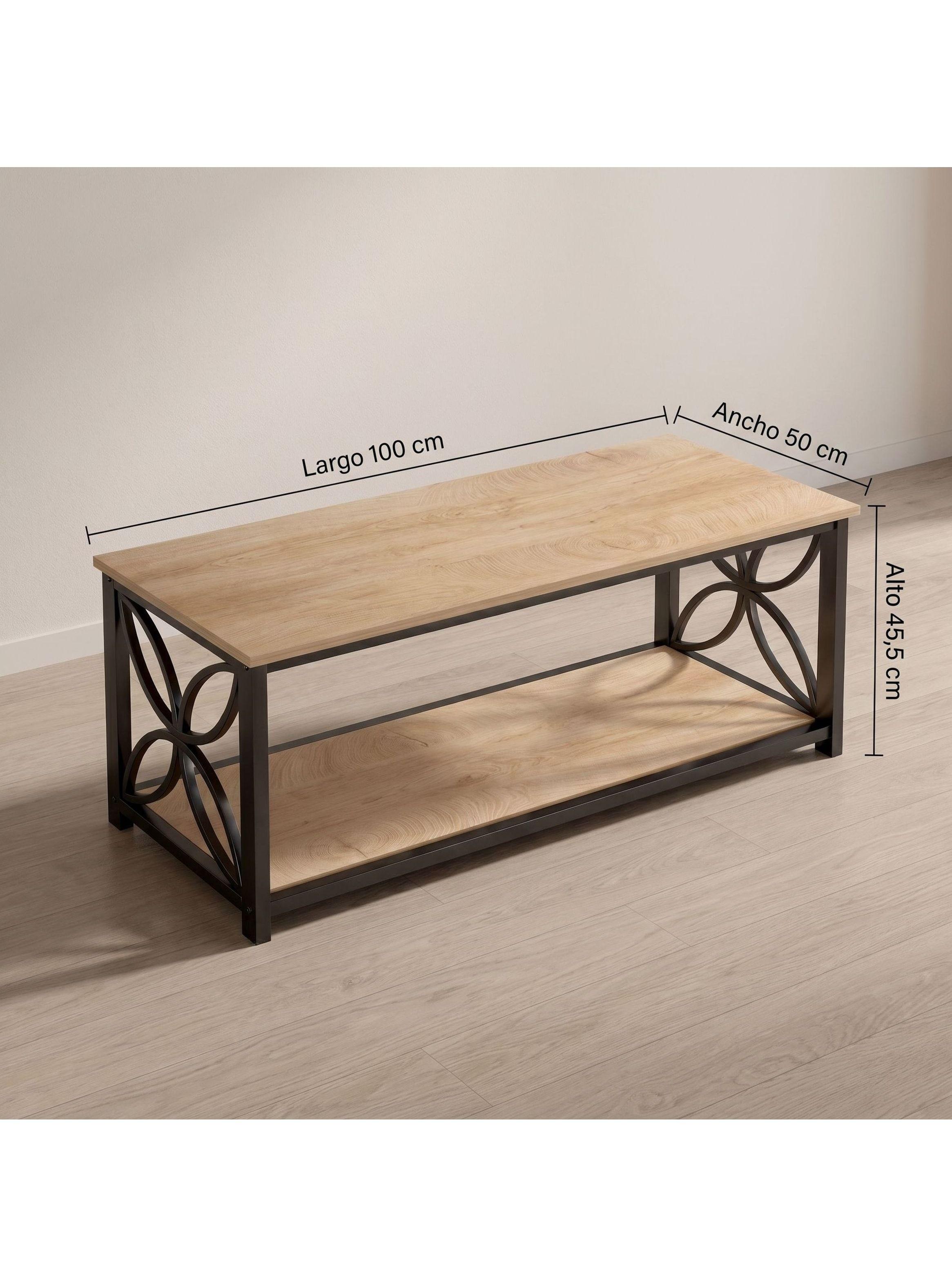 Mesa De Centro Minimalista Con Cubierta De Melamina 100x50cm Color Marrón Claro-2