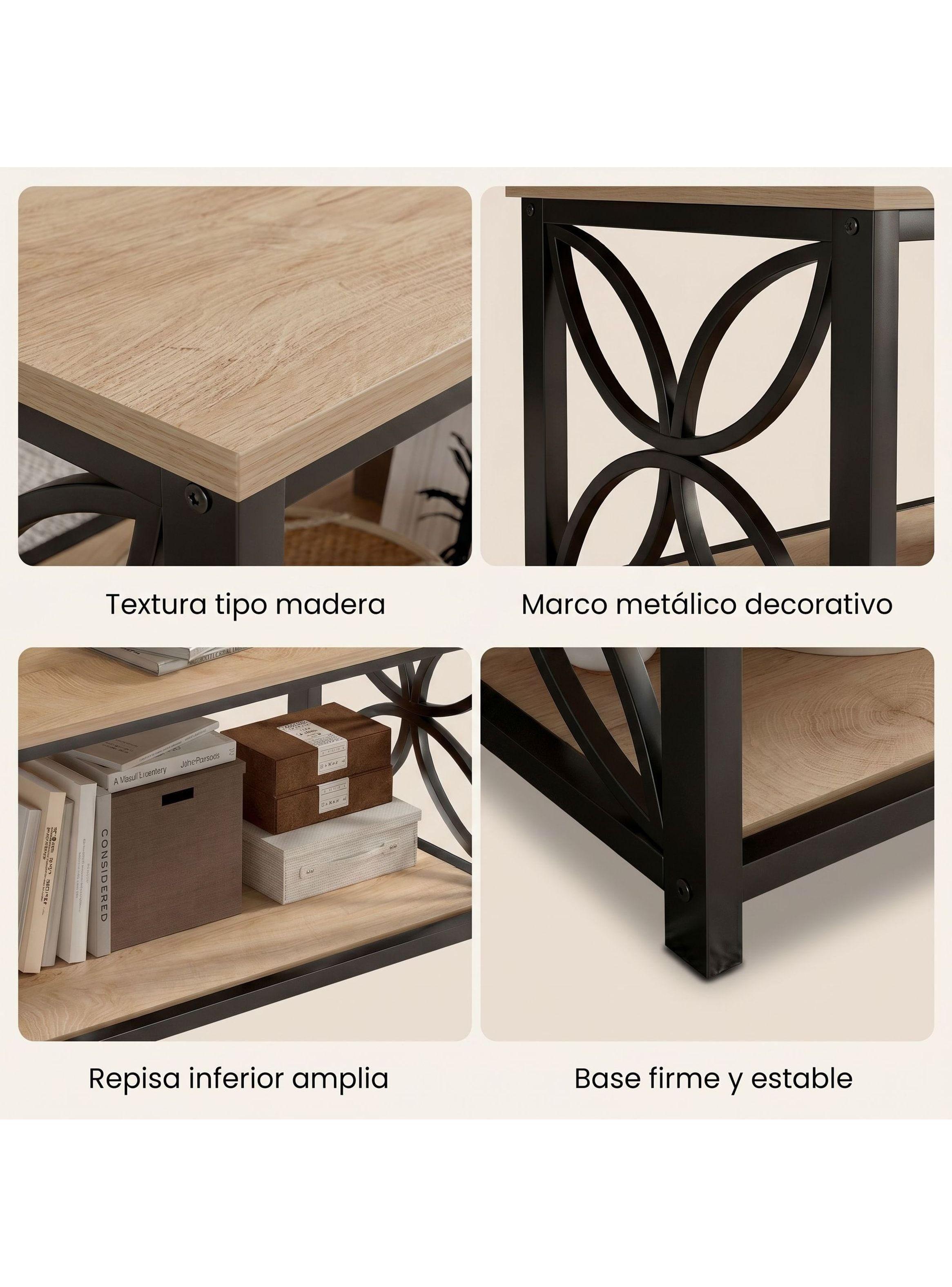 Mesa De Centro Minimalista Con Cubierta De Melamina 100x50cm Color Marrón Claro-3