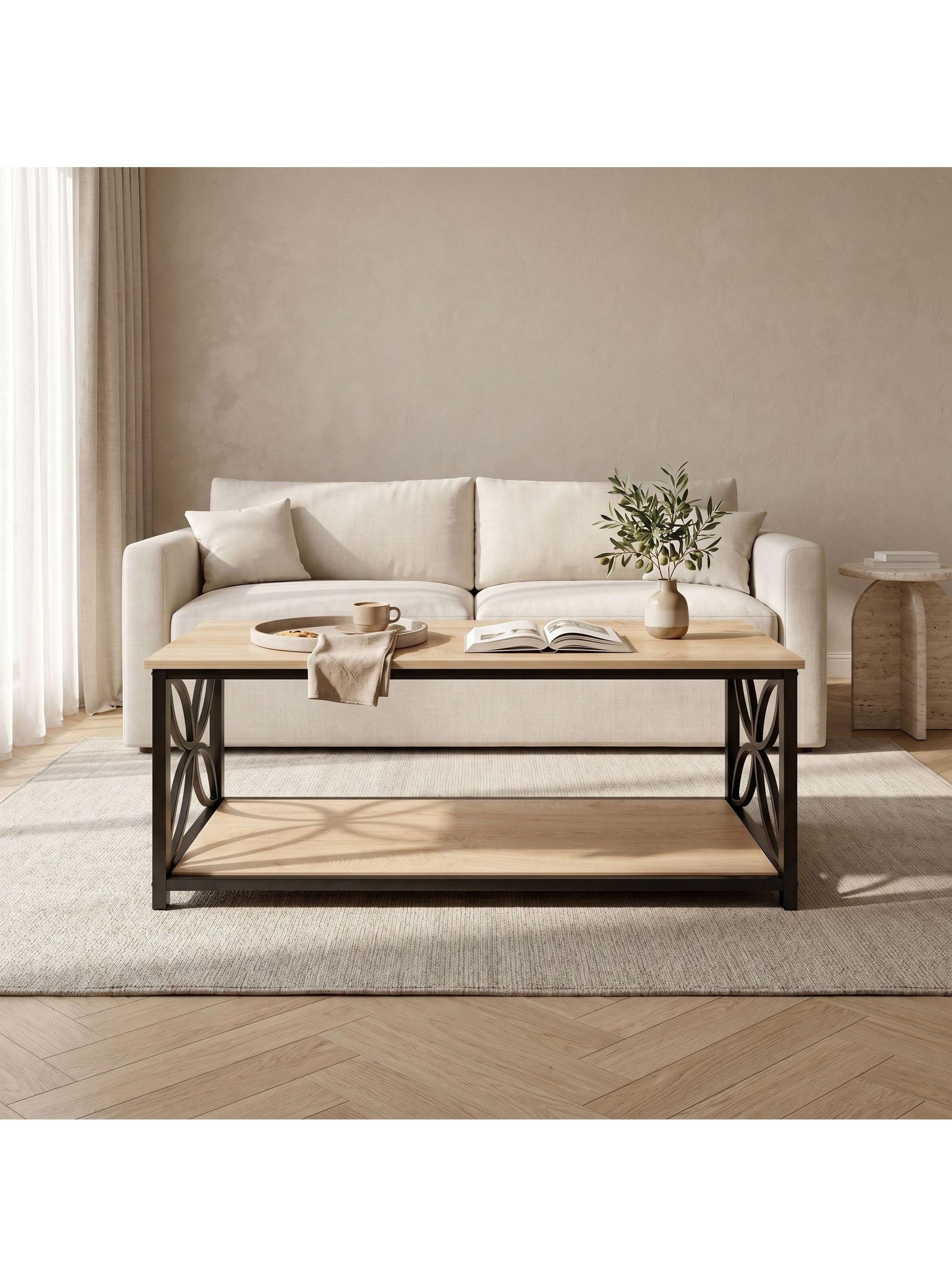 Mesa De Centro Minimalista Con Cubierta De Melamina 100x50cm Color Marrón Claro-4