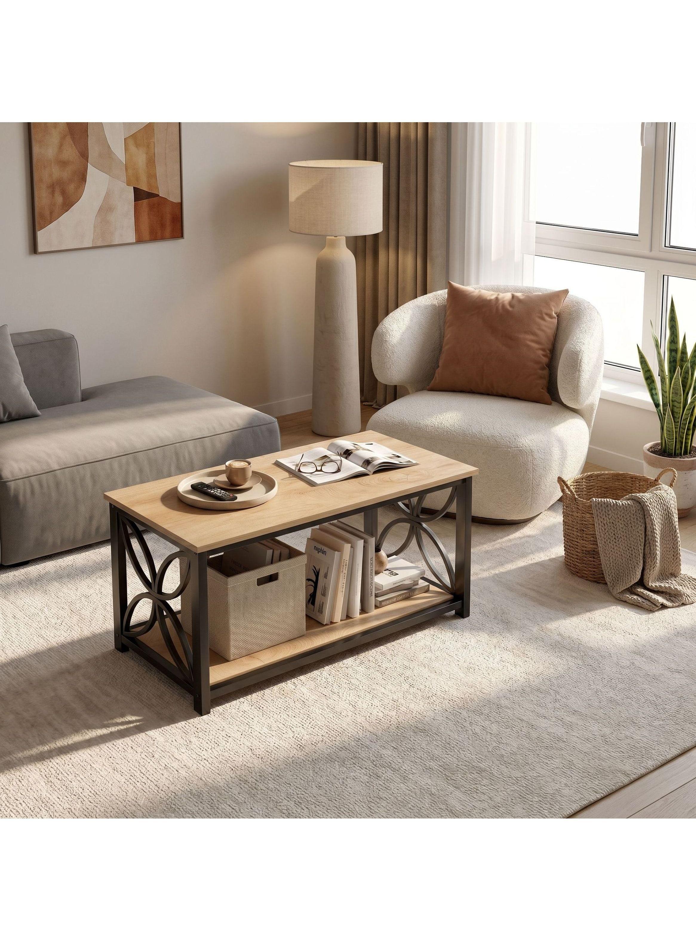 Mesa De Centro Minimalista Con Cubierta De Melamina 100x50cm Color Marrón Claro-5