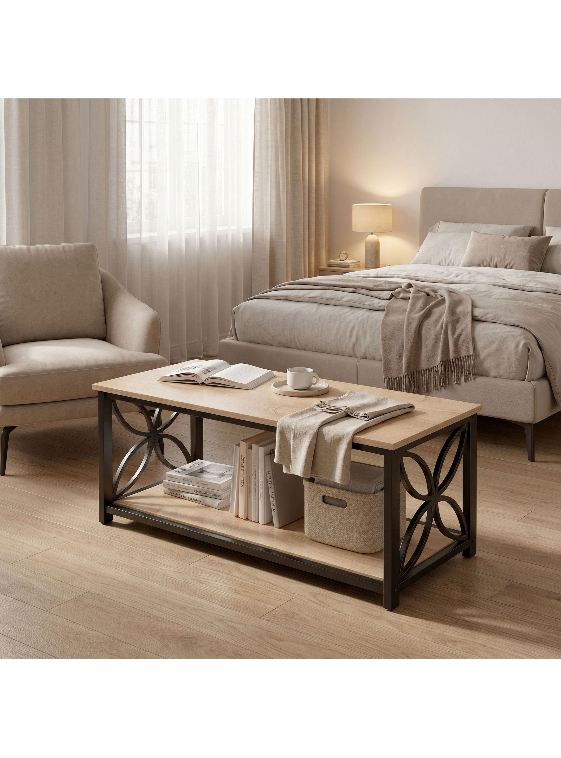 Mesa De Centro Minimalista Con Cubierta De Melamina 100x50cm Color Marrón Claro-7