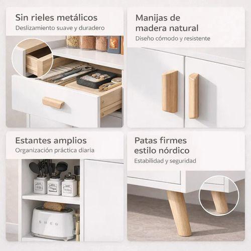 Aparador De Cocina Con Cajón, Puertas Y Repisas Comoda Color Blanco-2