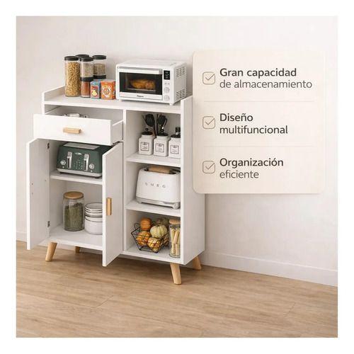 Aparador De Cocina Con Cajón, Puertas Y Repisas Comoda Color Blanco-3