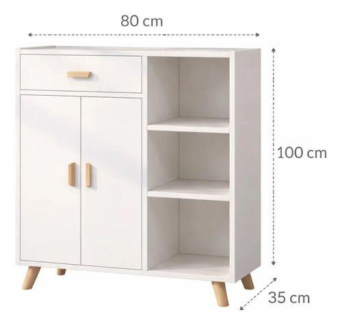 Aparador De Cocina Con Cajón, Puertas Y Repisas Comoda Color Blanco-4