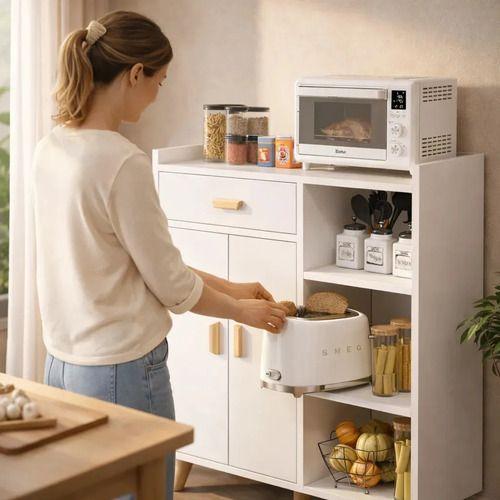 Aparador De Cocina Con Cajón, Puertas Y Repisas Comoda Color Blanco-6