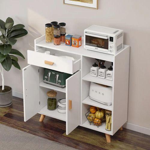 Aparador De Cocina Con Cajón, Puertas Y Repisas Comoda Color Blanco-7