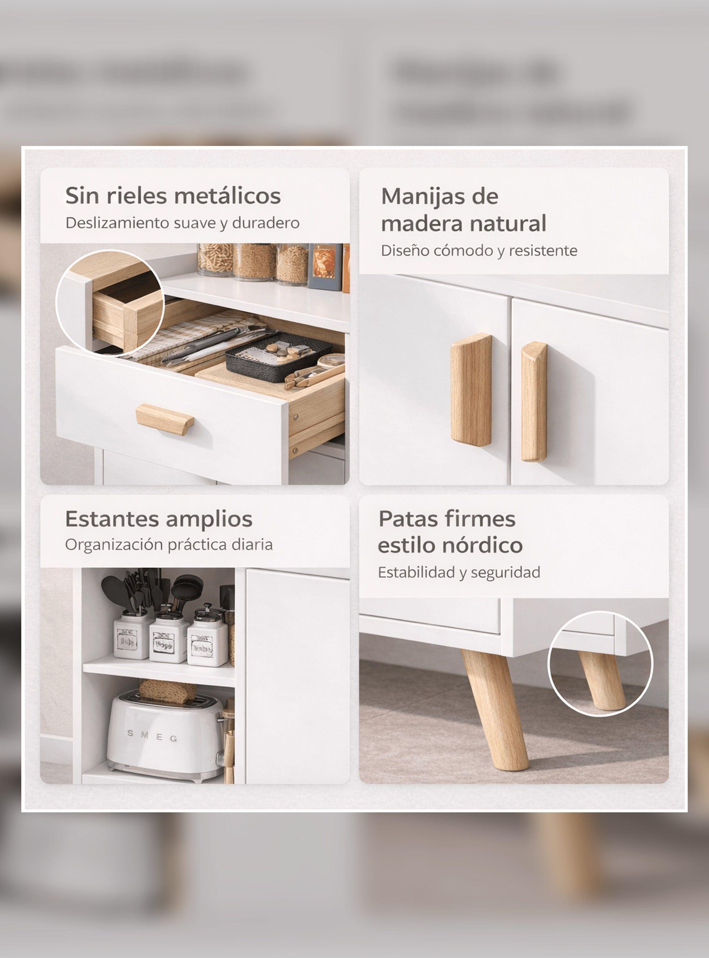 Aparador De Cocina Con Cajón, Puertas Y Repisas Comoda Color Blanco-2
