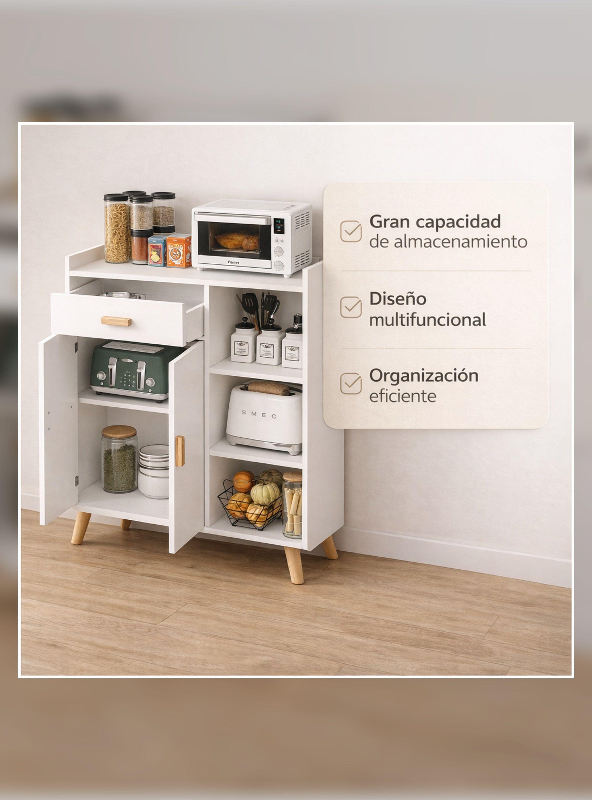Aparador De Cocina Con Cajón, Puertas Y Repisas Comoda Color Blanco-3