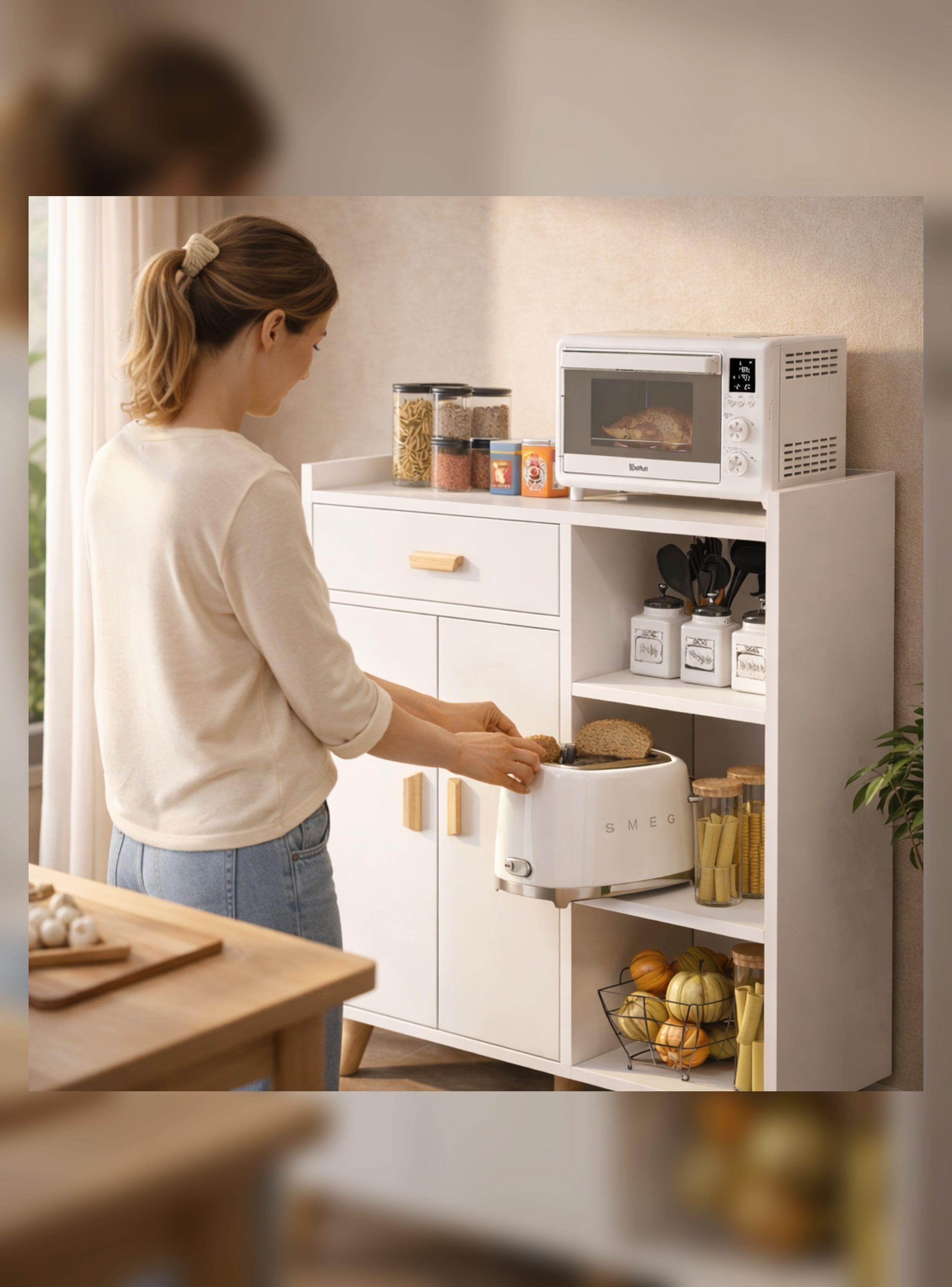 Aparador De Cocina Con Cajón, Puertas Y Repisas Comoda Color Blanco-6
