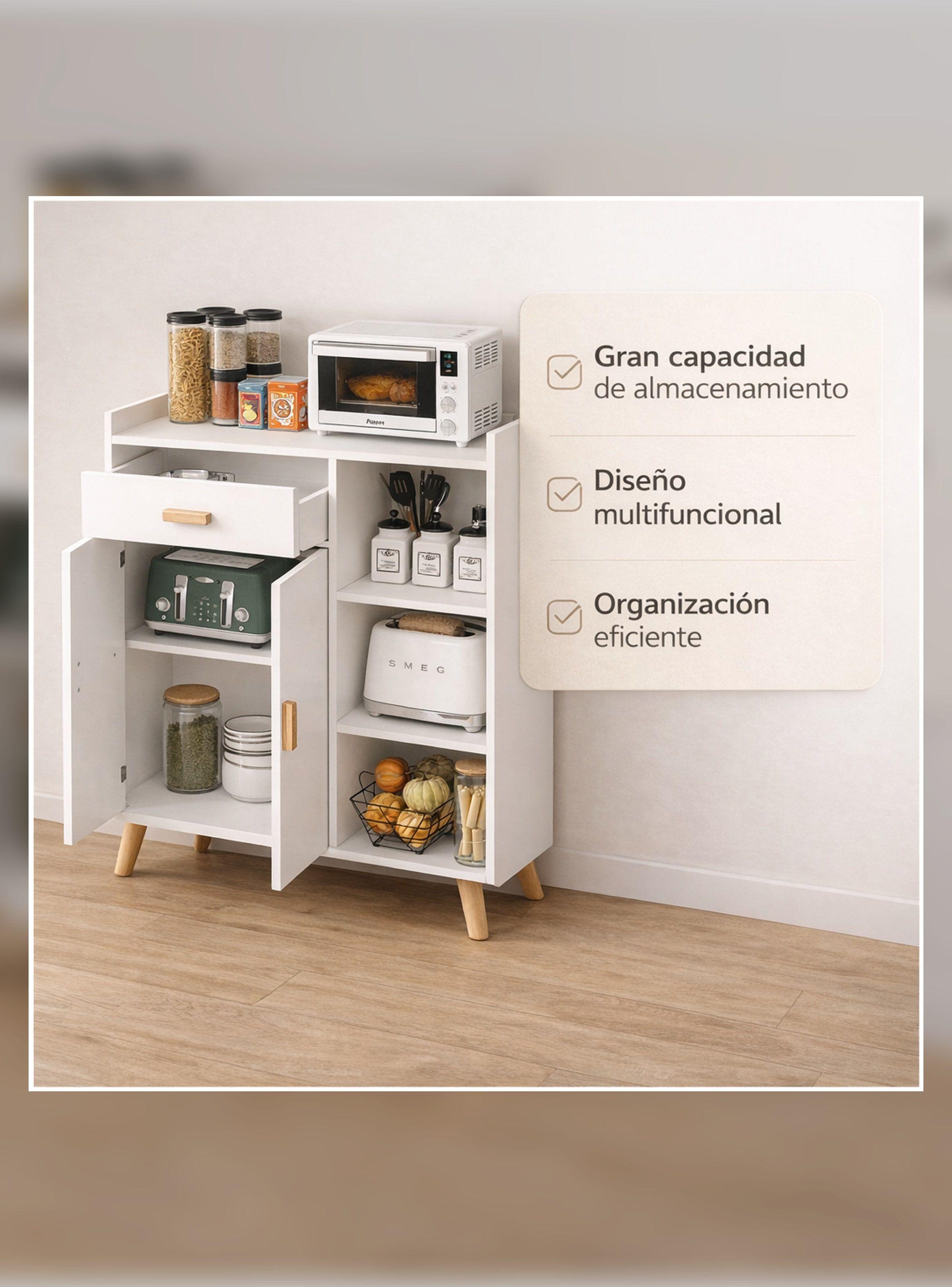 Aparador De Cocina Con Cajón, Puertas Y Repisas Comoda Color Blanco-3