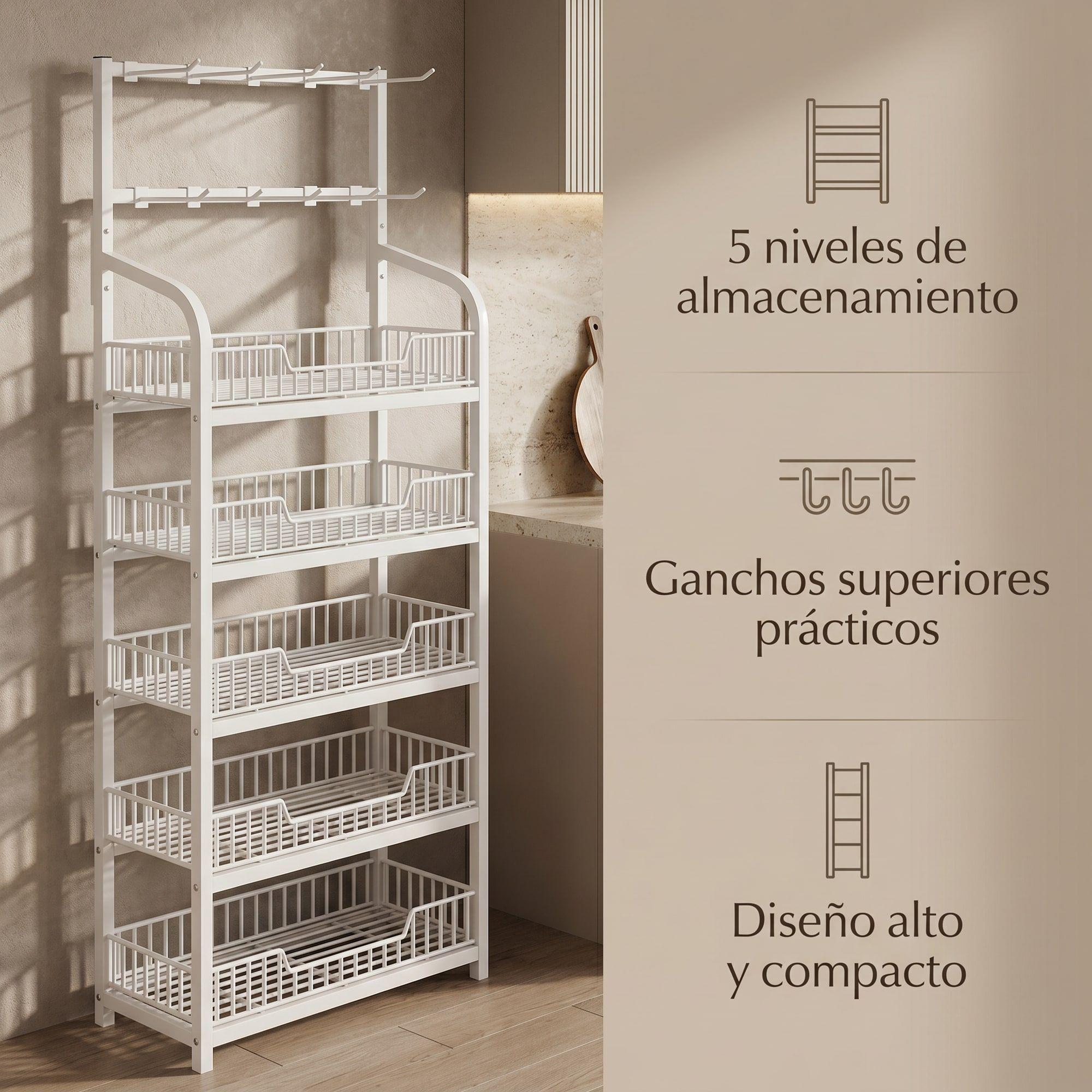 Estante Organizador Metálico Blanco 5 Niveles 60x27x166 Cm Blanco-1