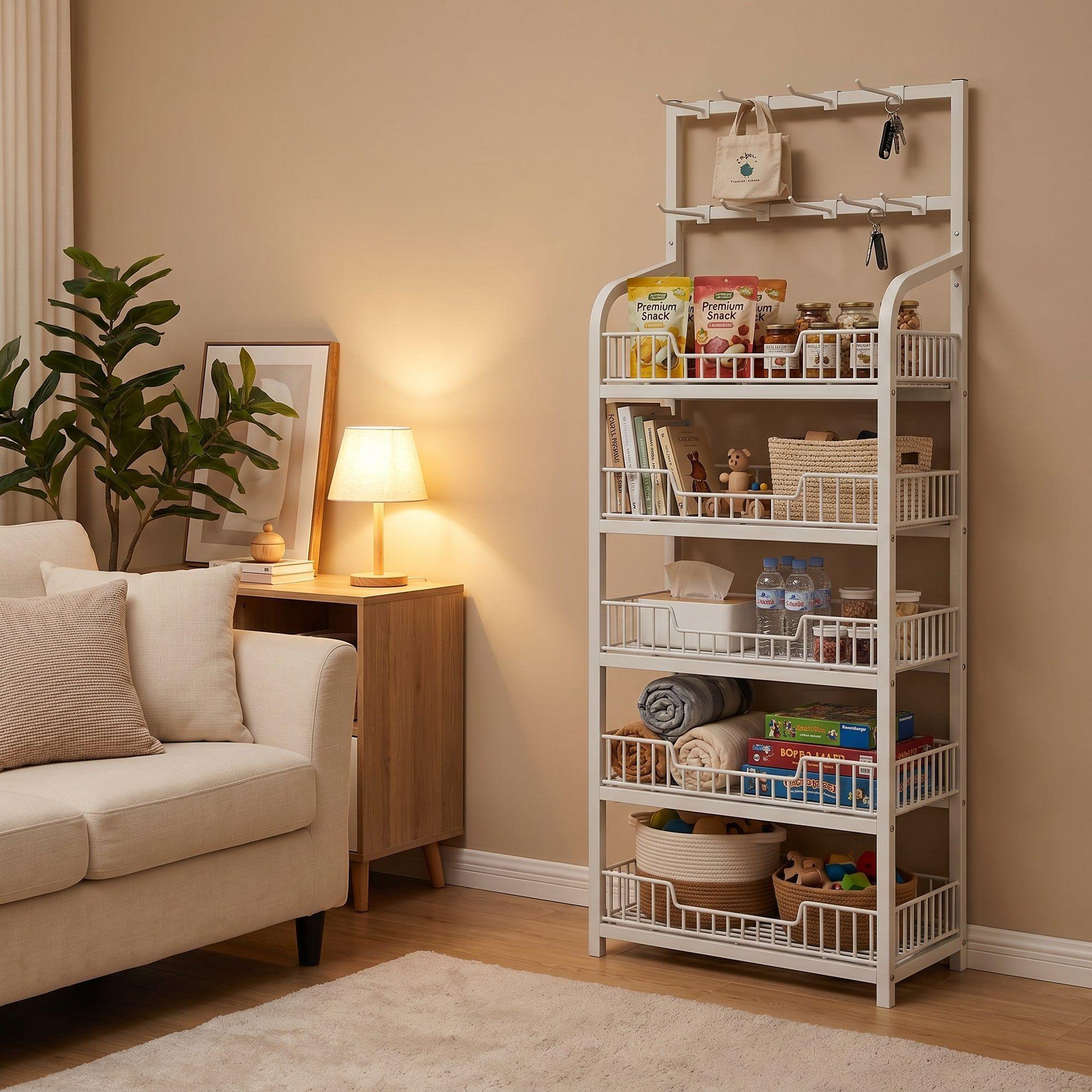 Estante Organizador Metálico Blanco 5 Niveles 60x27x166 Cm Blanco-6