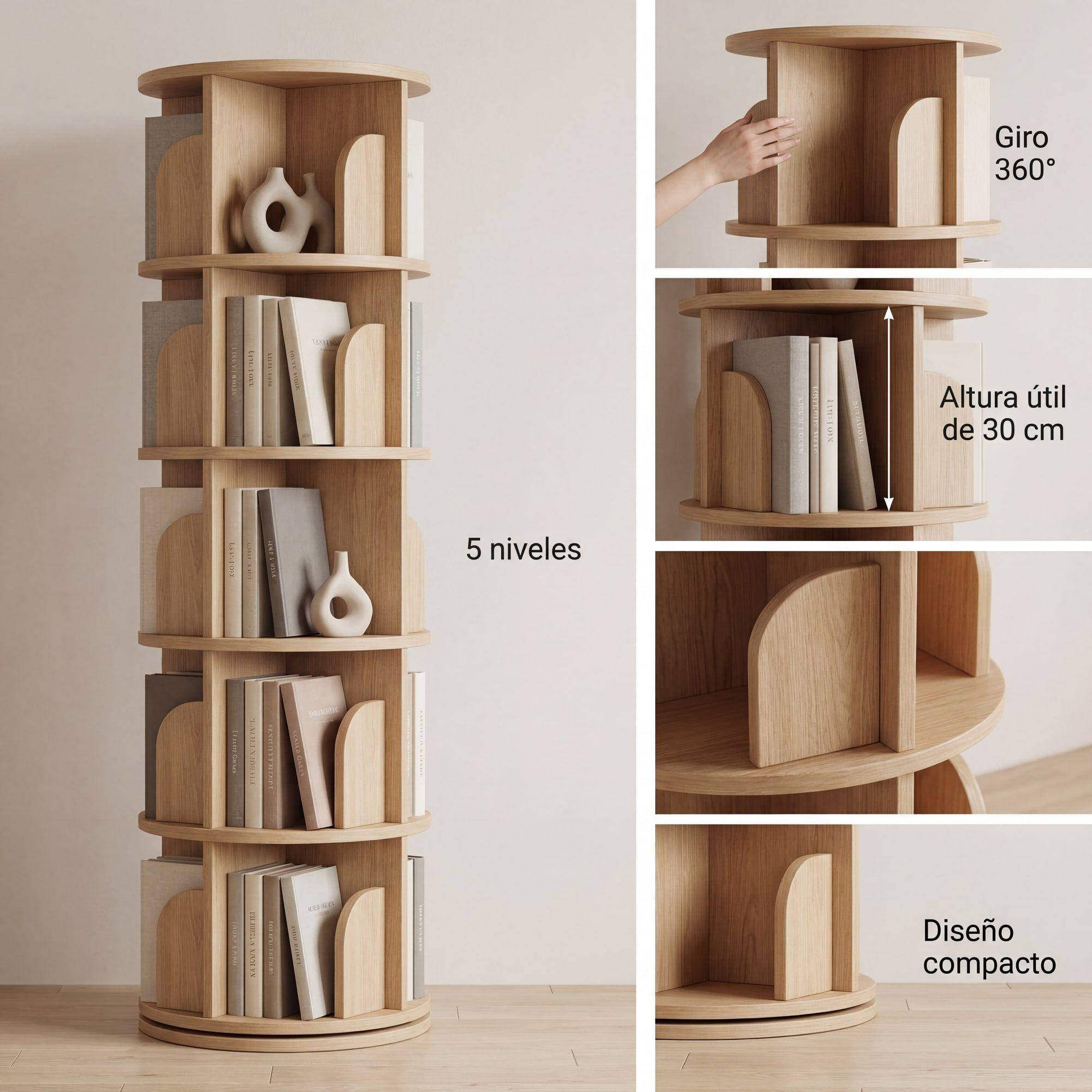 Homer Design Biblioteca Giratoria Librero Organizador Libros Alto 160cm Color Marrón-3