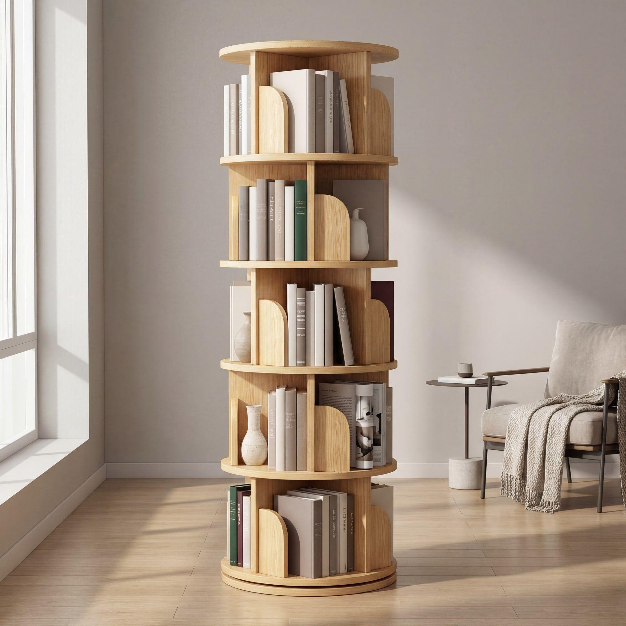 Homer Design Biblioteca Giratoria Librero Organizador Libros Alto 160cm Color Marrón-6