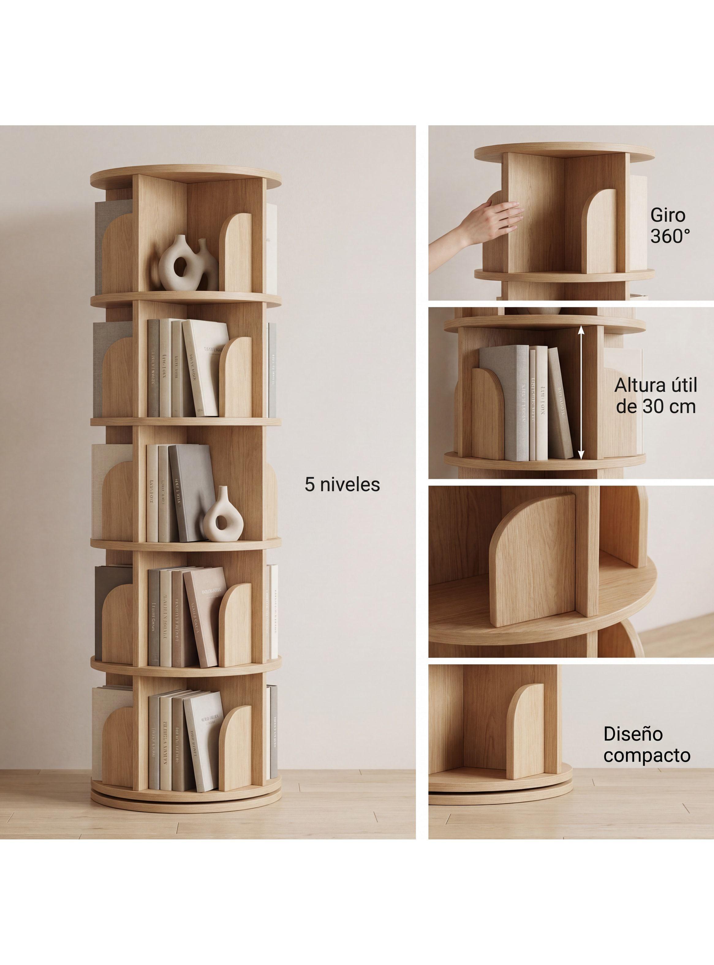 Homer Design Biblioteca Giratoria Librero Organizador Libros Alto 160cm Color Marrón-3