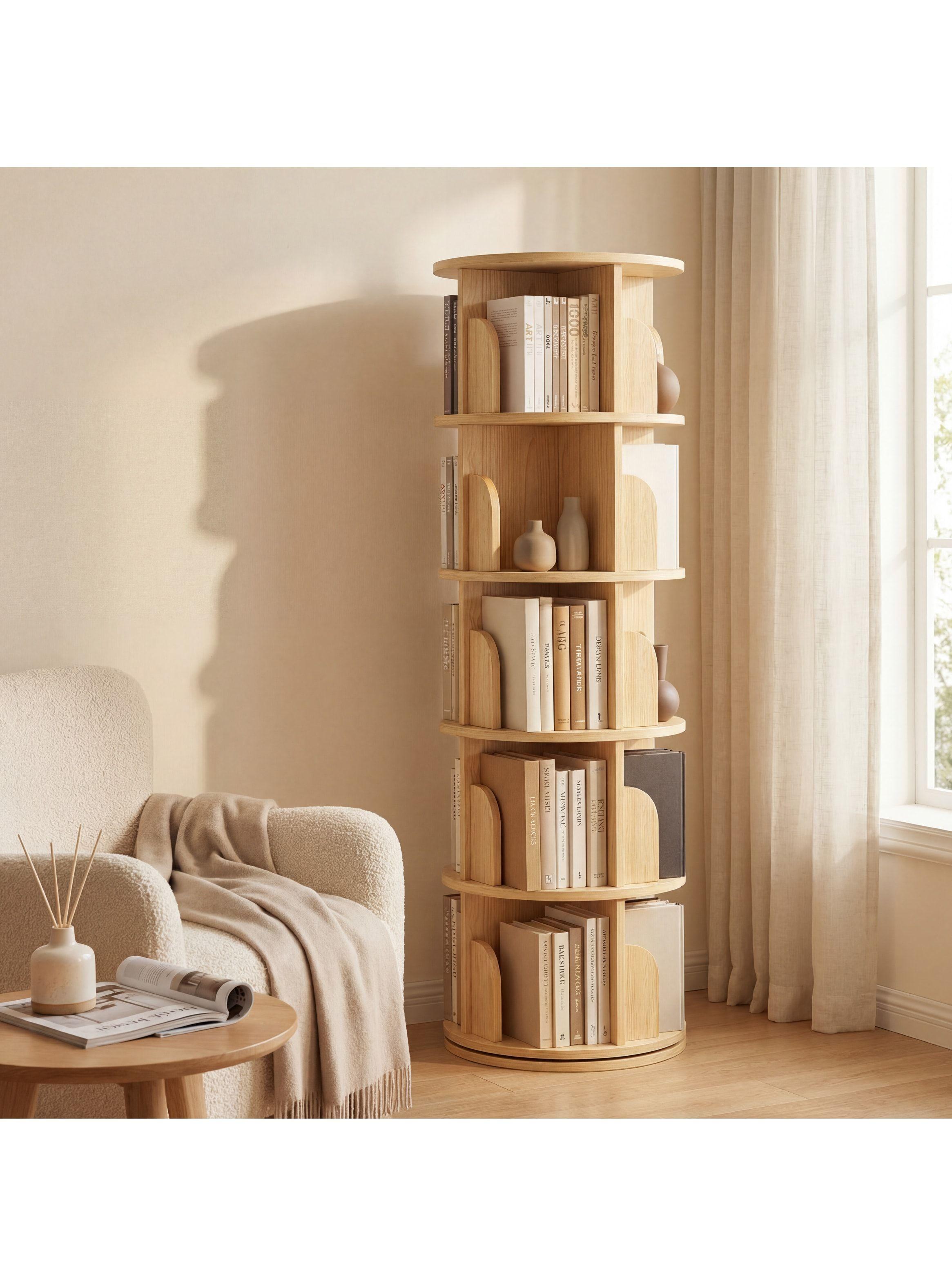 Homer Design Biblioteca Giratoria Librero Organizador Libros Alto 160cm Color Marrón-5