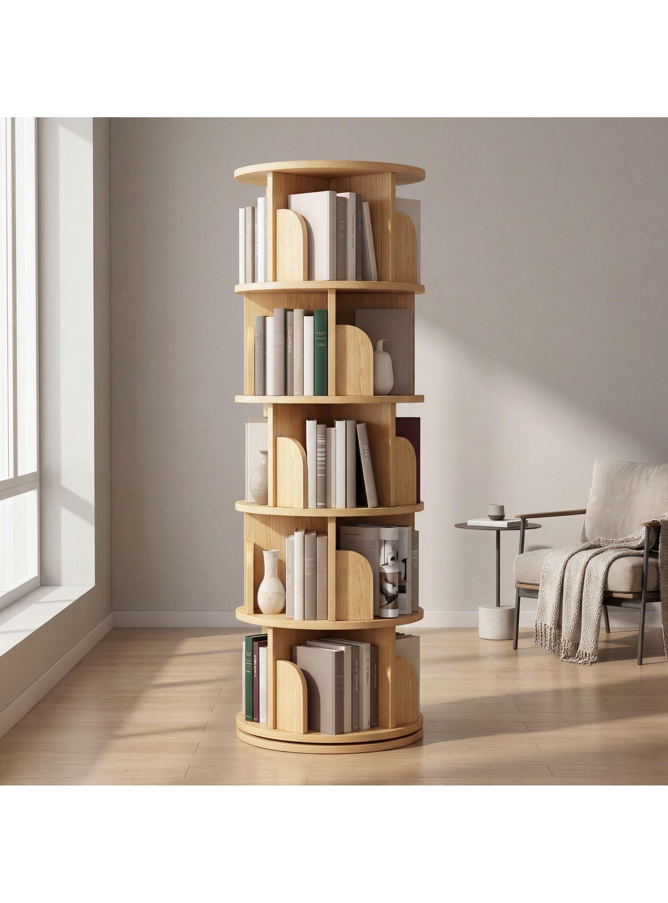 Homer Design Biblioteca Giratoria Librero Organizador Libros Alto 160cm Color Marrón-6