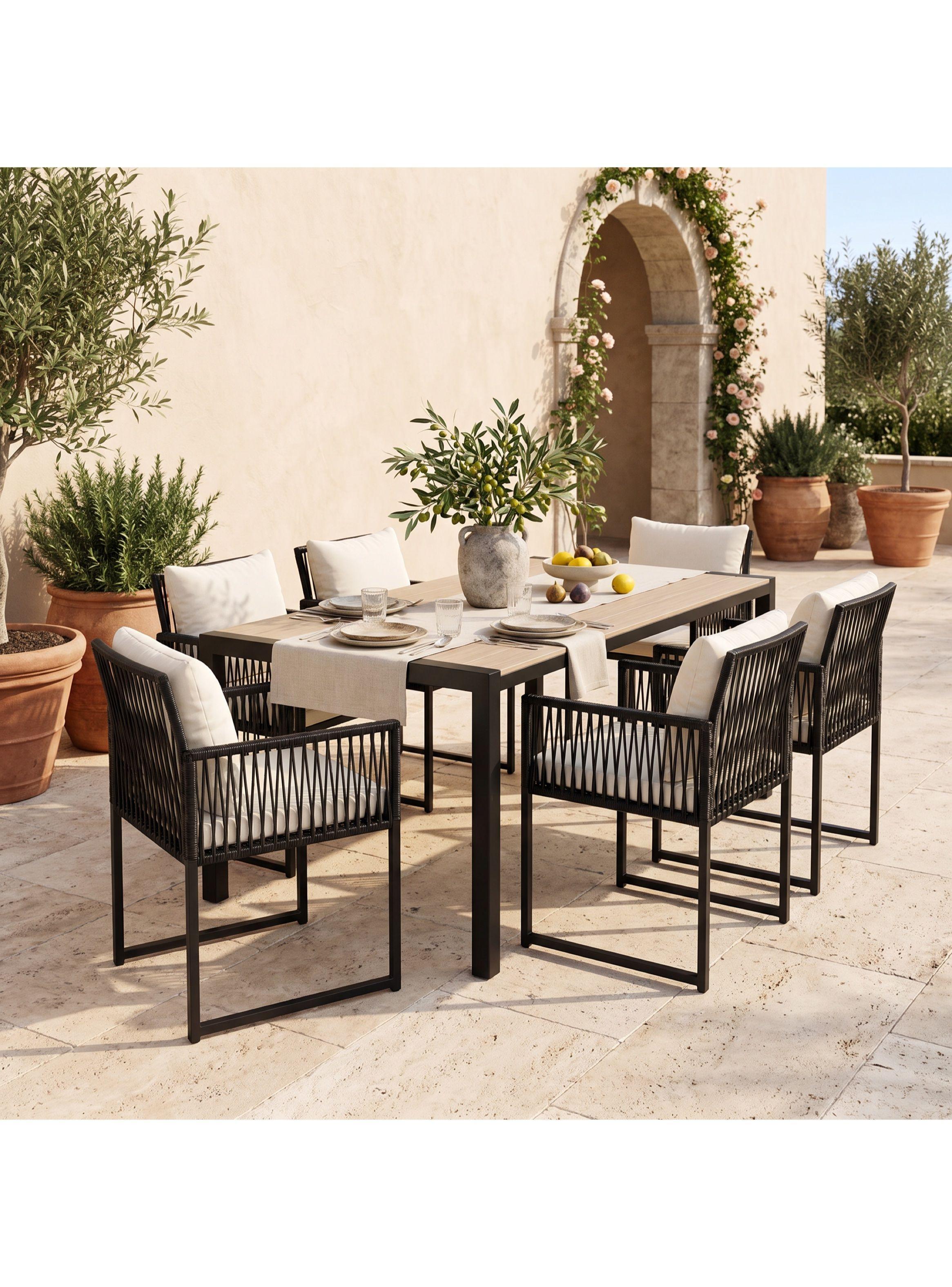 Juego De Comedor Terraza Odette 7 Piezas Mesa 6 Sillas Ratán-4