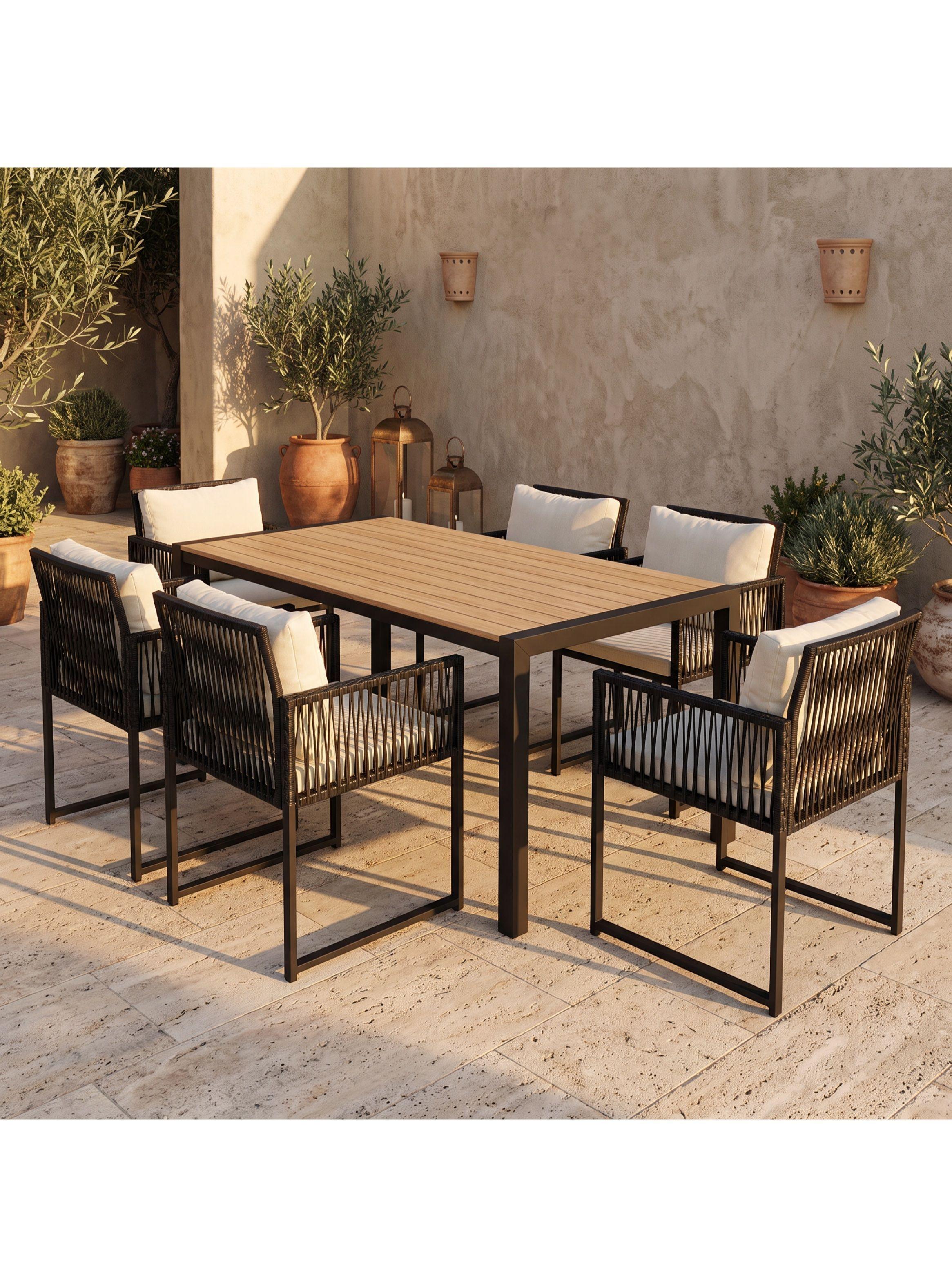 Juego De Comedor Terraza Odette 7 Piezas Mesa 6 Sillas Ratán-6