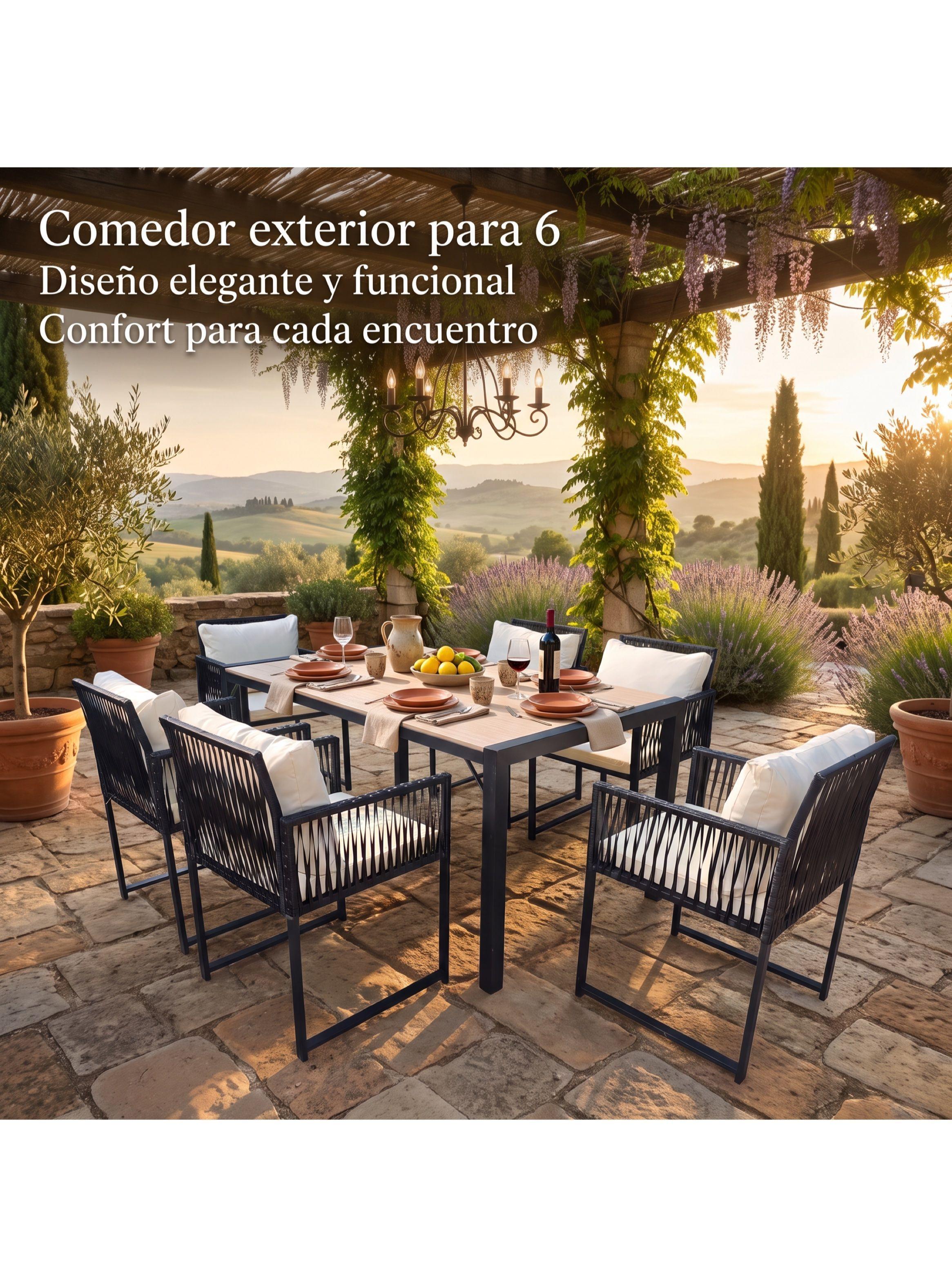 Juego De Comedor Terraza Odette 7 Piezas Mesa 6 Sillas Ratán-7