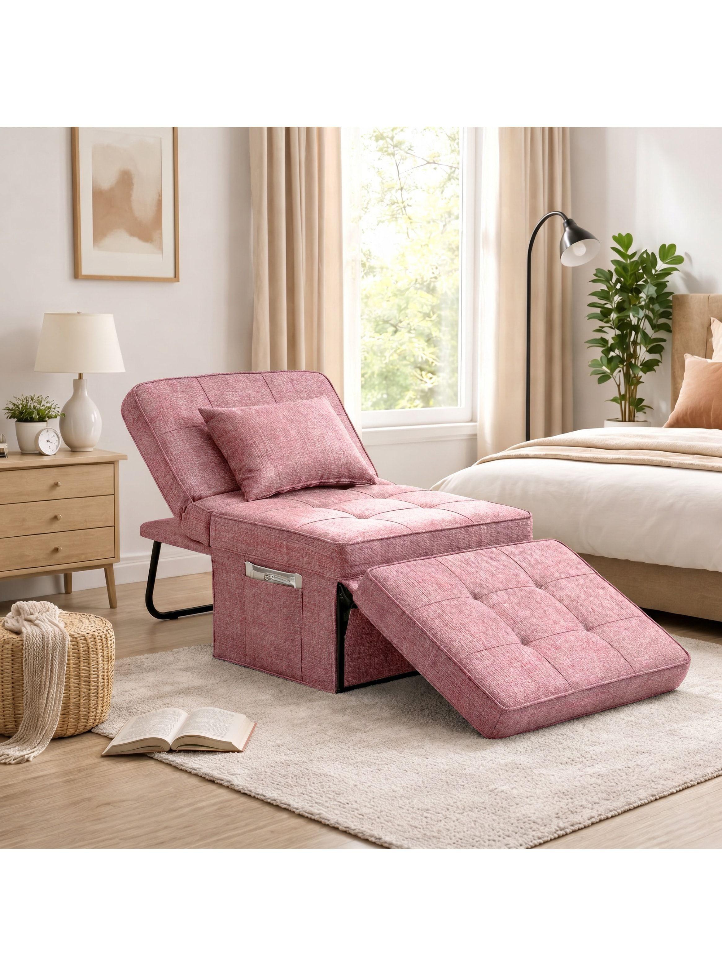 Sofá Cama 4 en 1 Reclinable Convertible Rosa-0