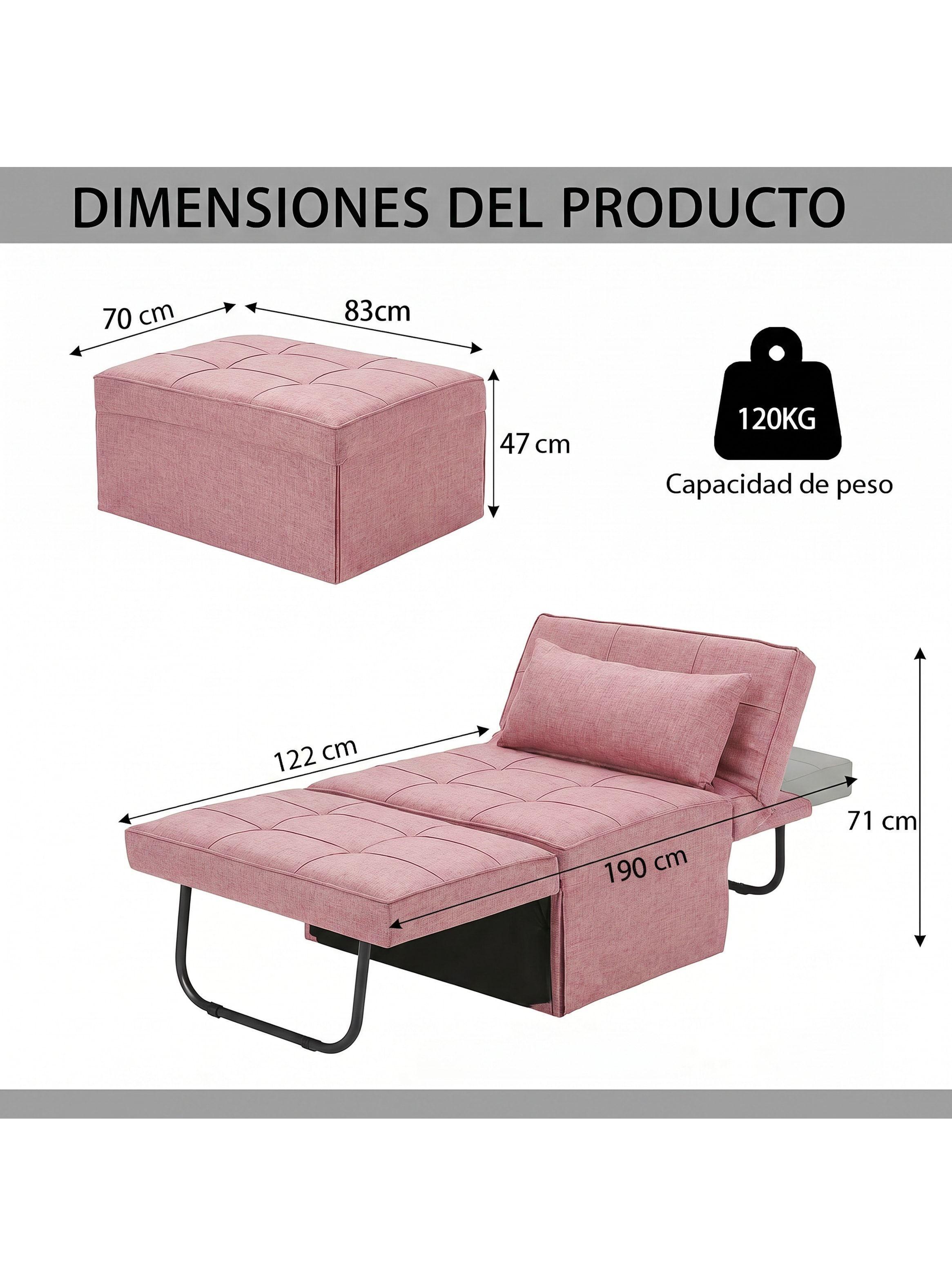Sofá Cama 4 en 1 Reclinable Convertible Rosa-2