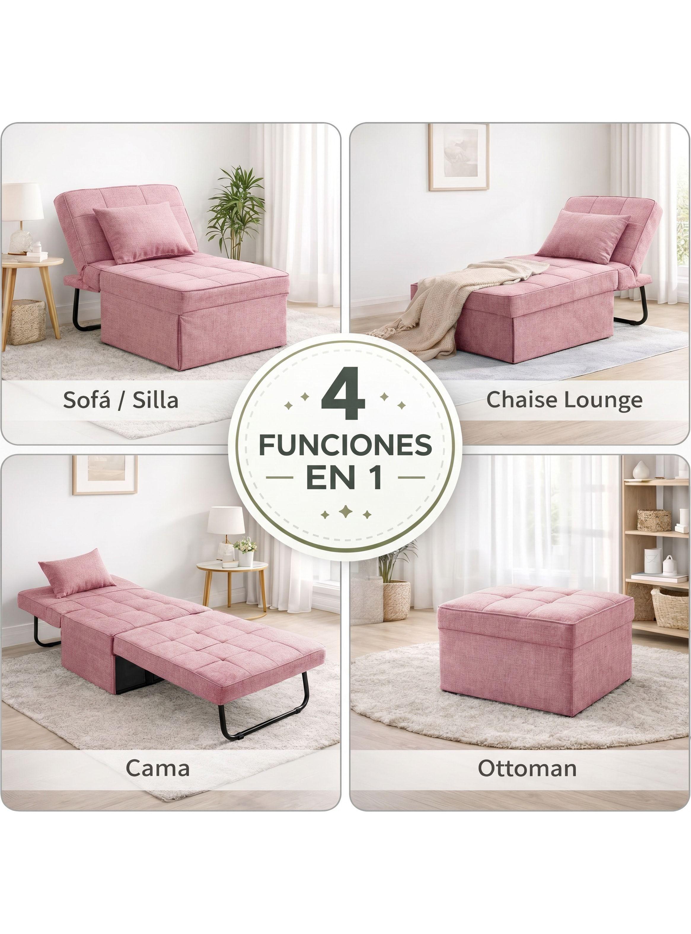 Sofá Cama 4 en 1 Reclinable Convertible Rosa-3