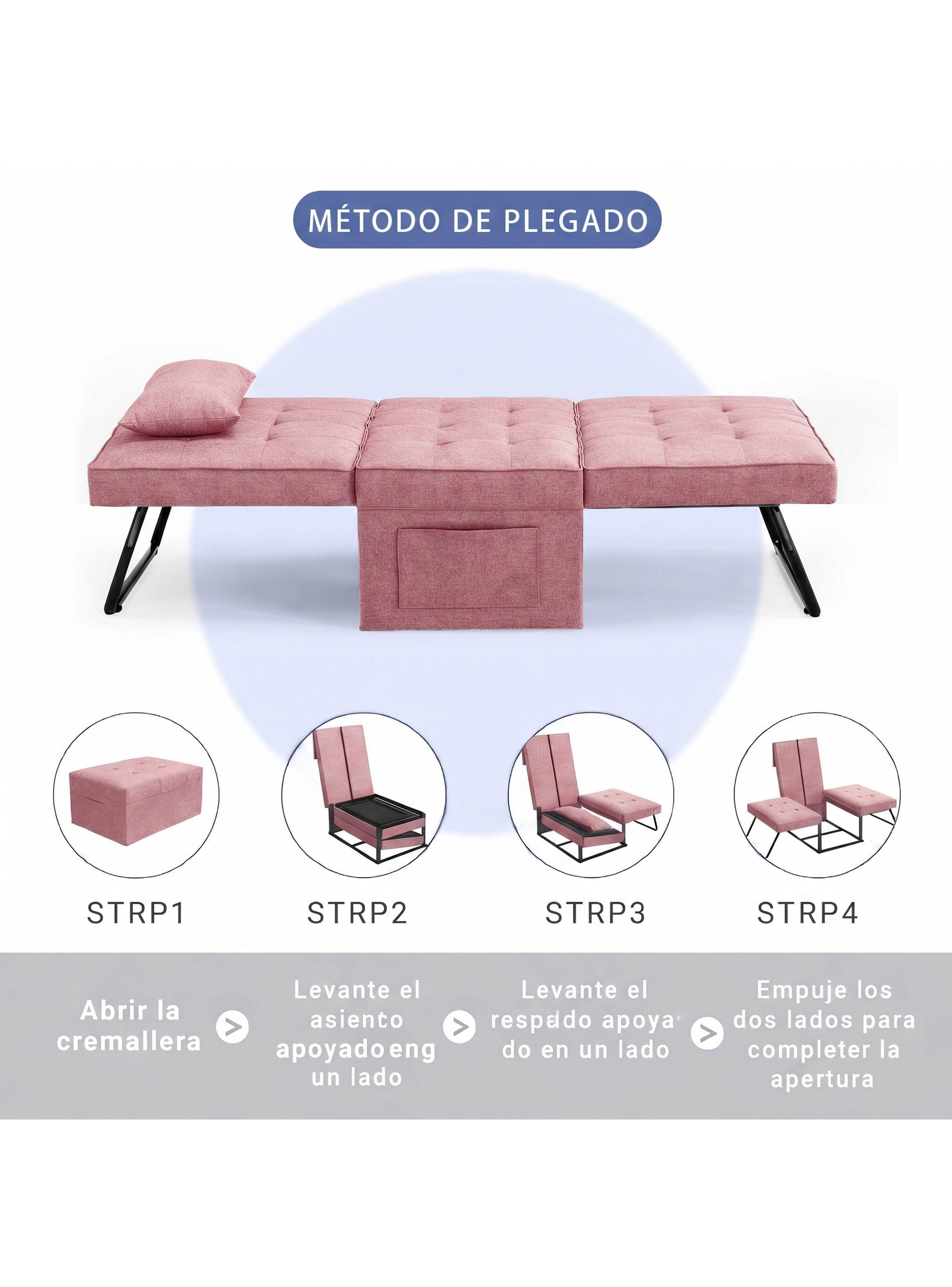 Sofá Cama 4 en 1 Reclinable Convertible Rosa-6